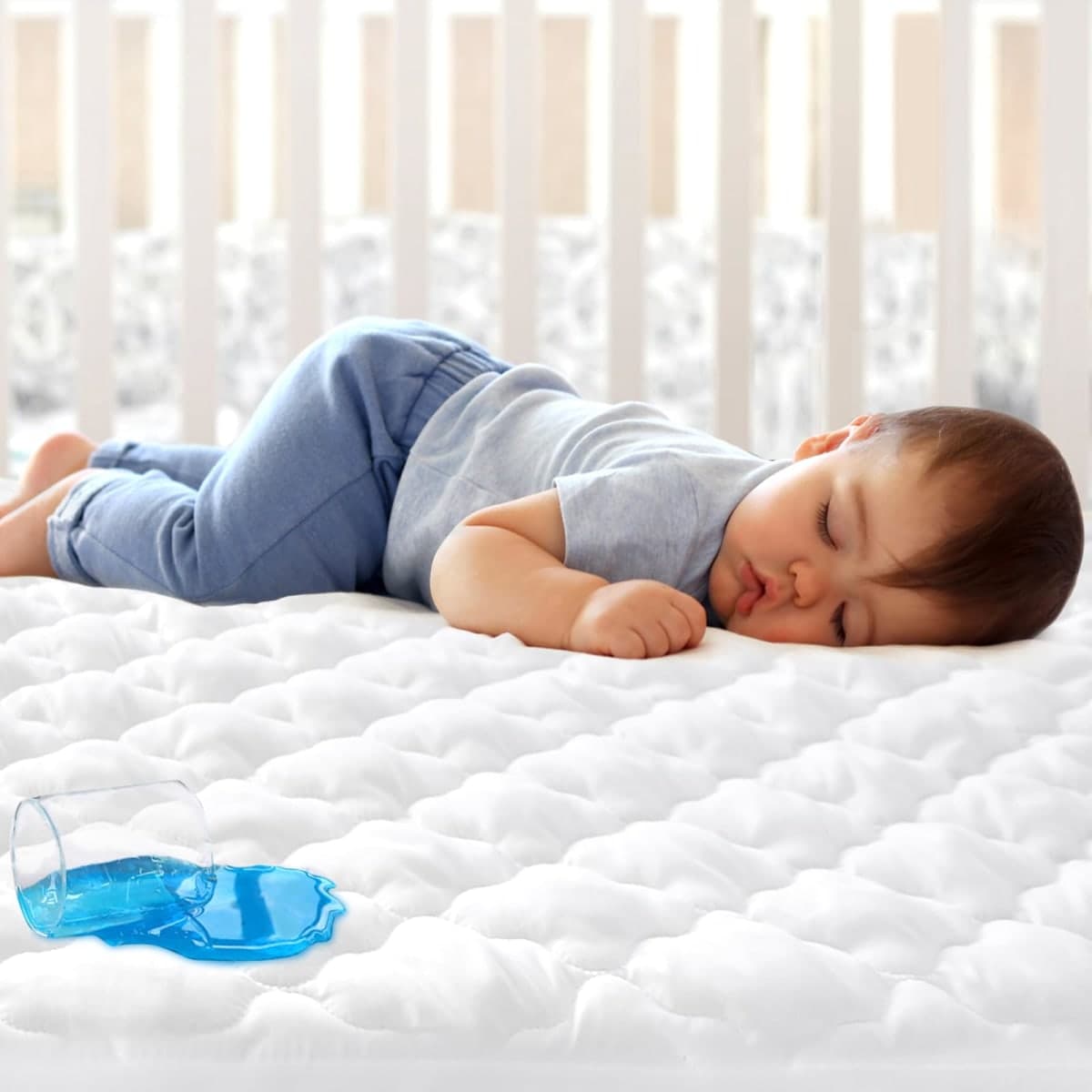 Crib Mattress Protector Sheets Fitted Waterproof Crib Mattress Pad Cover, Noiseless & Machine Wash 100% Absorbent Crib/Toddler Mattress Protector Sheet Quilted, White, 52" x 28" — image 1