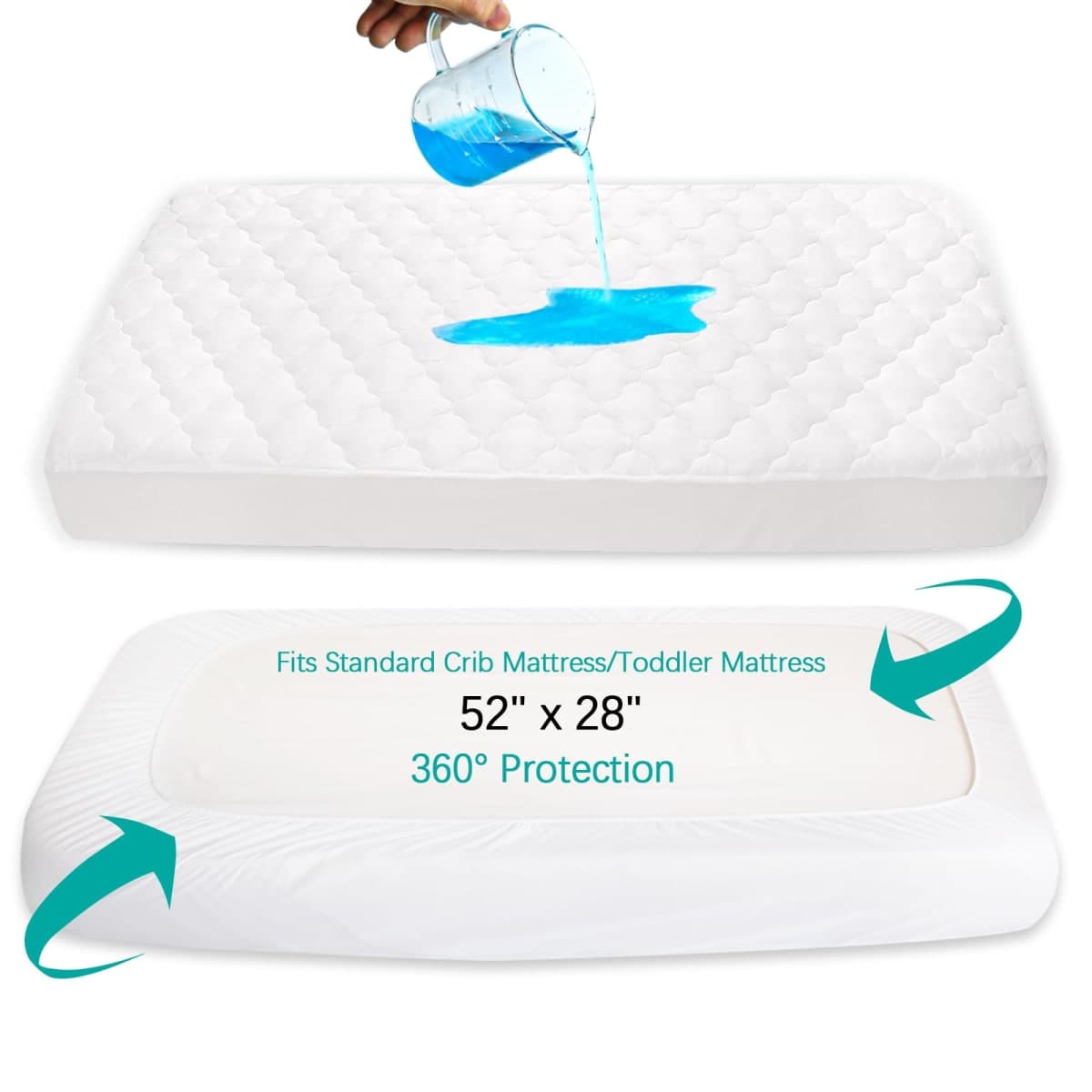 Crib Mattress Protector Sheets Fitted Waterproof Crib Mattress Pad Cover, Noiseless & Machine Wash 100% Absorbent Crib/Toddler Mattress Protector Sheet Quilted, White, 52" x 28" thumbnail 3