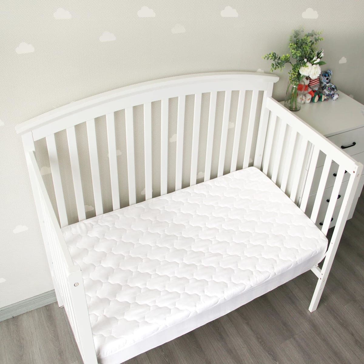 Crib Mattress Protector Sheets Fitted Waterproof Crib Mattress Pad Cover, Noiseless & Machine Wash 100% Absorbent Crib/Toddler Mattress Protector Sheet Quilted, White, 52" x 28" thumbnail 5