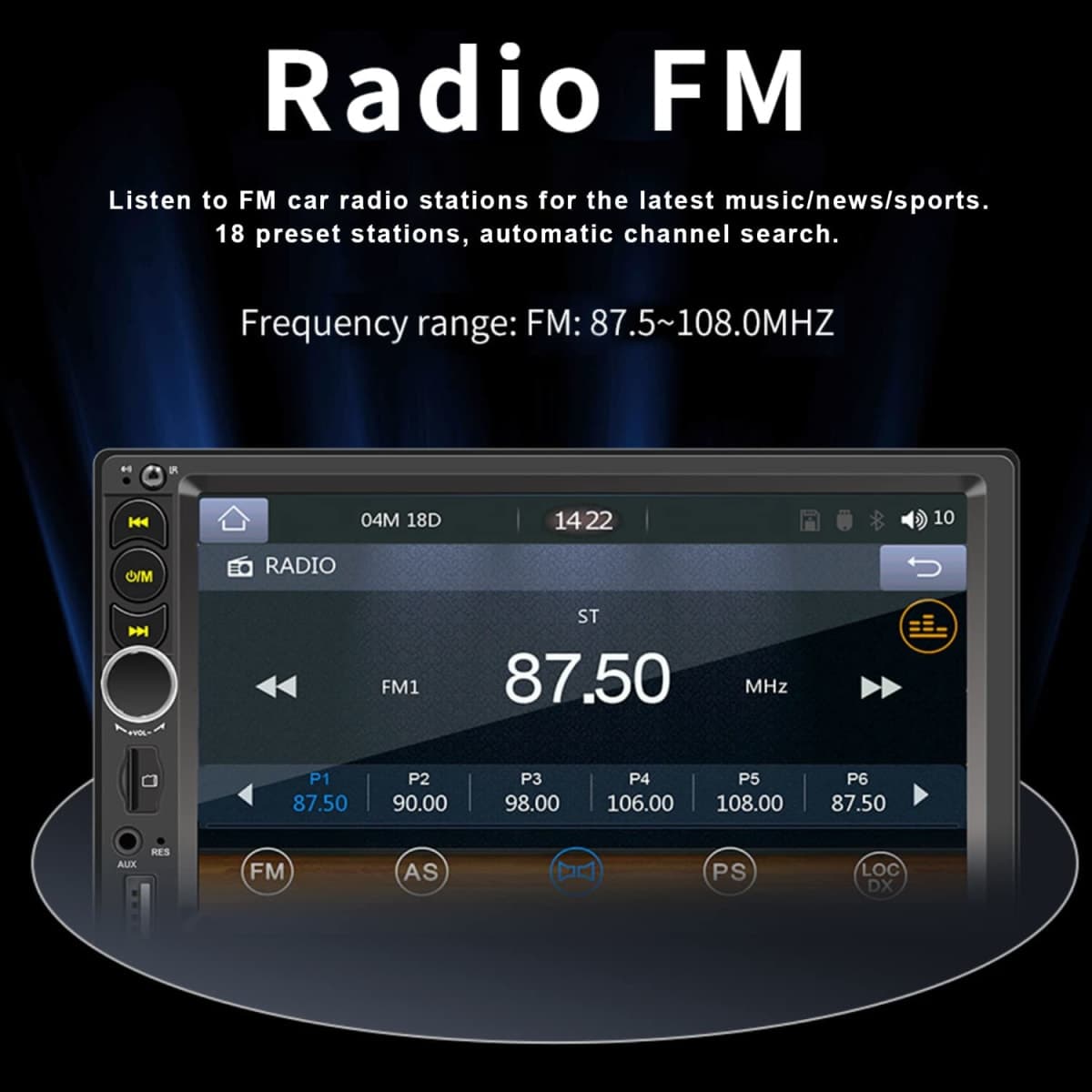 7'' Double Din Car Stereo Build-in Apple Carplay,Bluetooth 5.1 Hand-Free Calling,Touchscreen Car Radio FM,GPS Navigation,Night Vison Backup Camera,USB/TF/Subwoorf/240 watts thumbnail 4