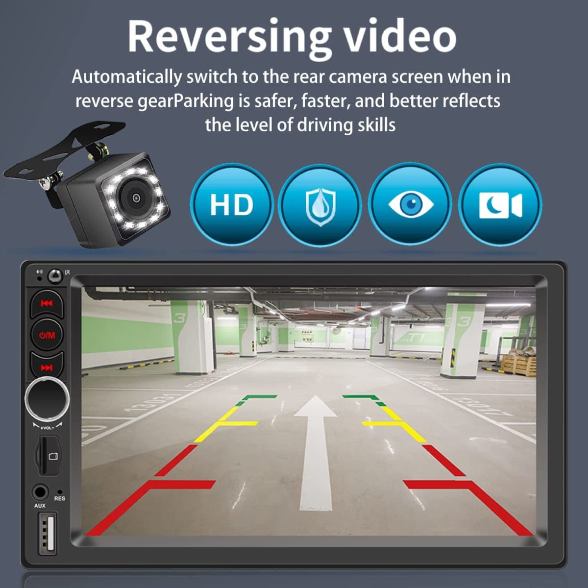 7'' Double Din Car Stereo Build-in Apple Carplay,Bluetooth 5.1 Hand-Free Calling,Touchscreen Car Radio FM,GPS Navigation,Night Vison Backup Camera,USB/TF/Subwoorf/240 watts thumbnail 5