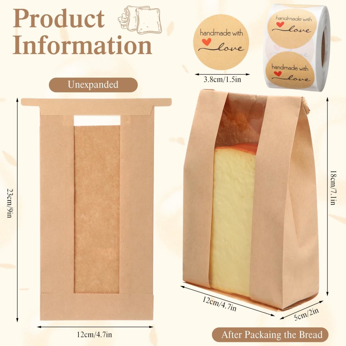 Fullhawl 250 Pcs Bakery Bags with Window and Label Seal Stickers Brown Paper Bread Packages Iron Wire Tie Tab Lock Candy Cookie Kraft Paper Bags for Snacks Pastry Donuts(9 x 4.7 x 2 Inch) thumbnail 4