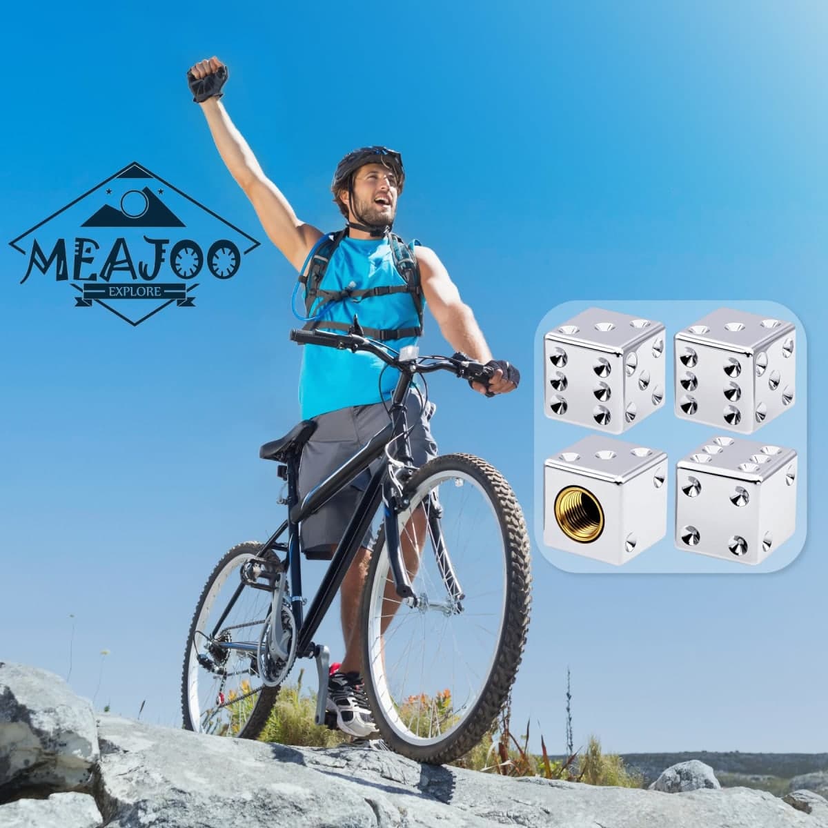 MEAJOO 4PCS Dice Shape Tire Valve Stem Caps, Universal Copper Core Dustproof Tire Valve Stem Covers for Cars, SUV, Trucks, Bikes, Motorcycles, Bicycles(Silver) thumbnail 4