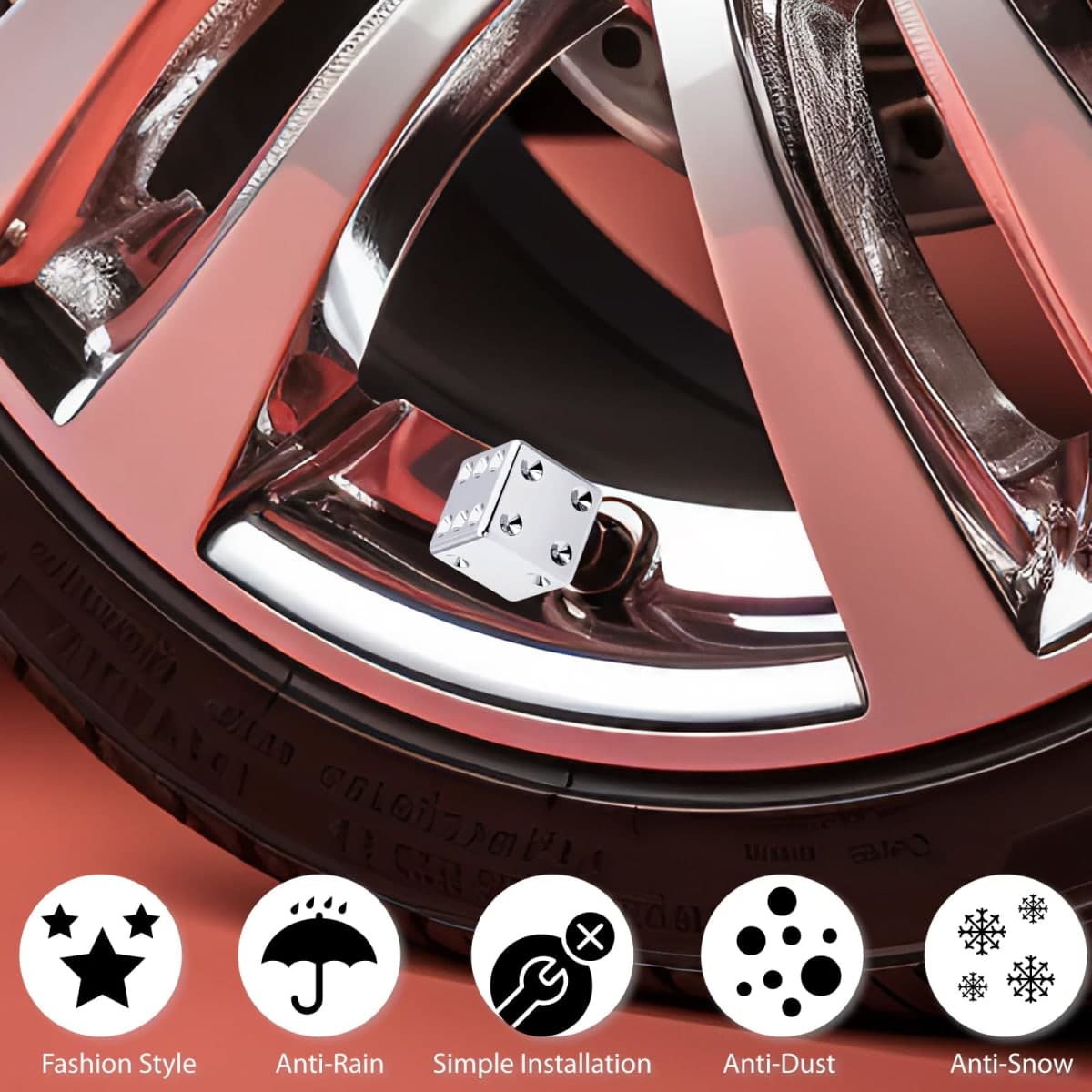 MEAJOO 4PCS Dice Shape Tire Valve Stem Caps, Universal Copper Core Dustproof Tire Valve Stem Covers for Cars, SUV, Trucks, Bikes, Motorcycles, Bicycles(Silver) thumbnail 5