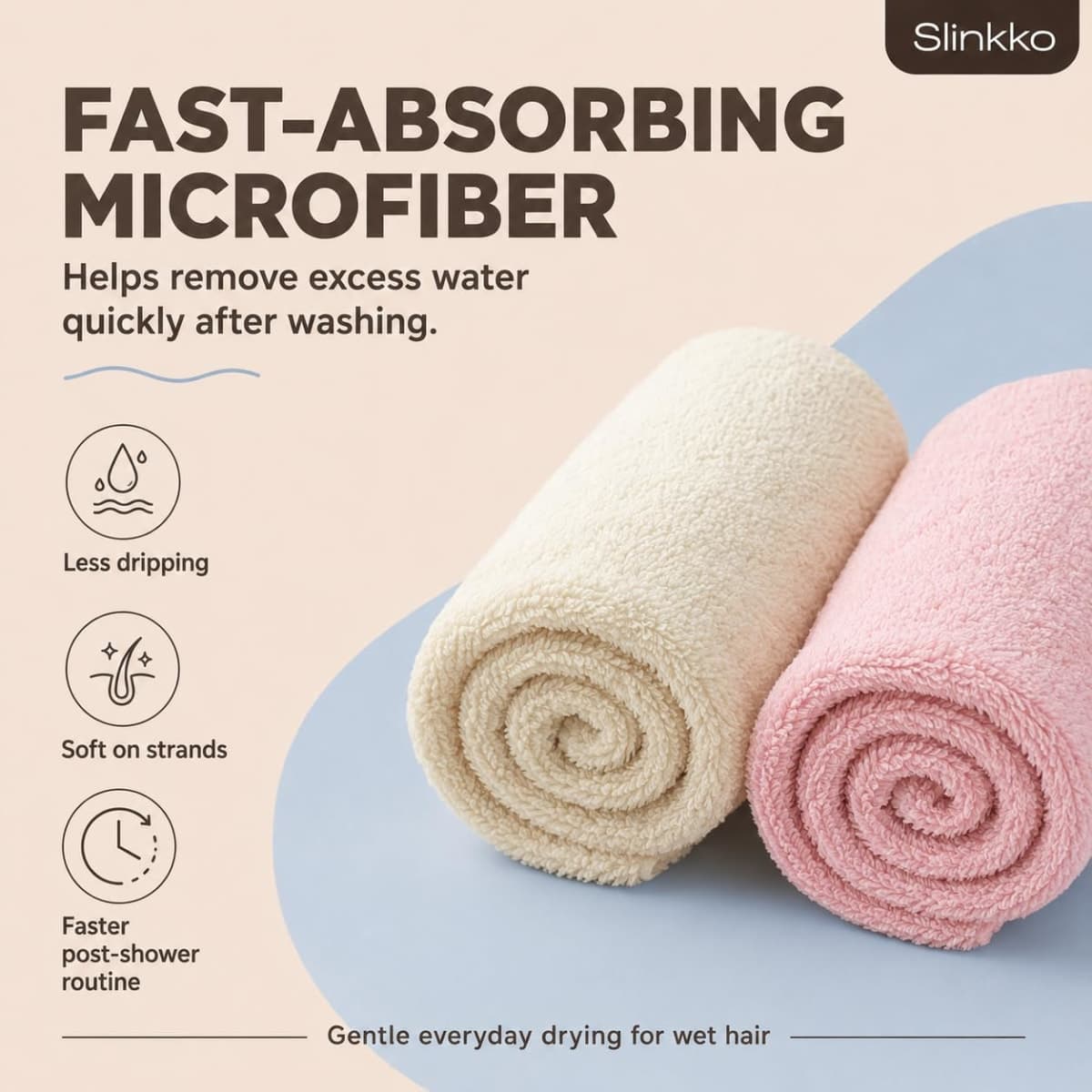 Slinkko Microfiber Hair Towel Wrap (Pink and Beige) thumbnail 5