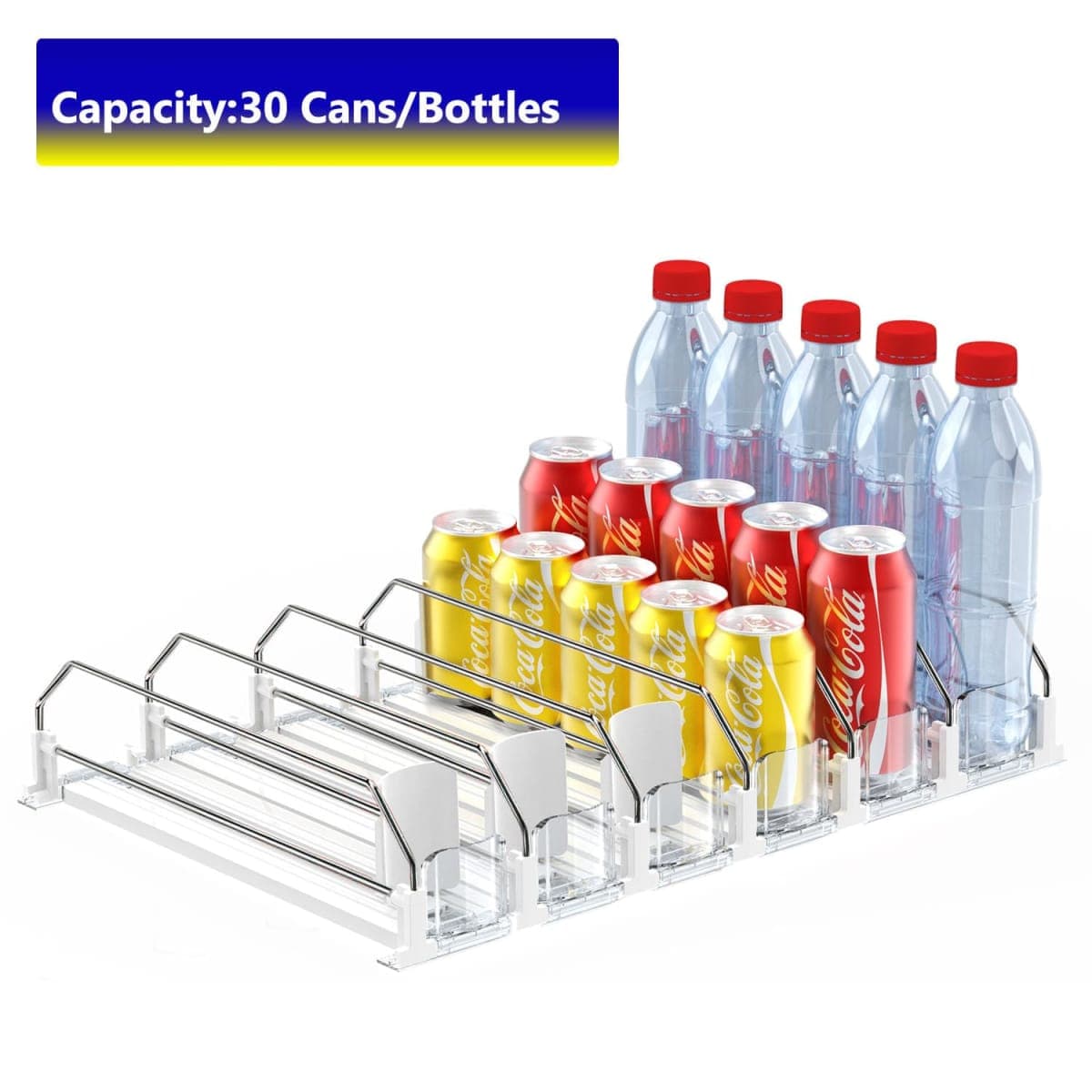 Fridge Drink Organizer,Automatic Pusher Glide Refrigerator Organizer and Adjustable Width - Storage 30 Cans thumbnail 5
