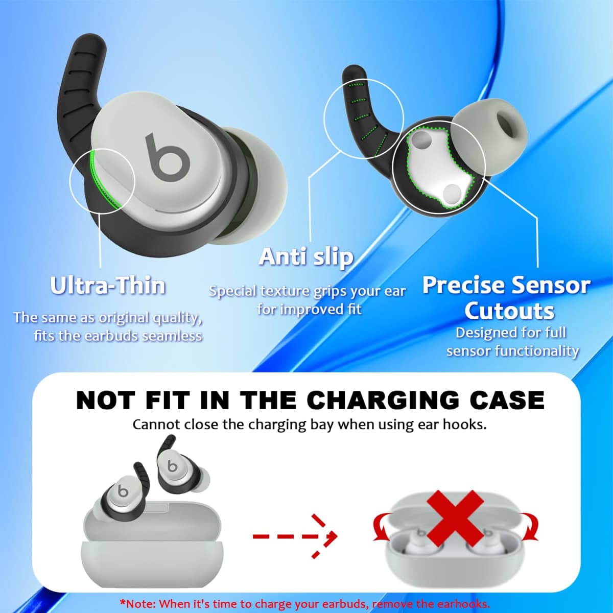 WADVCU Ear Hooks for Beats Solo Buds, 5 Pairs Ear Hook Compatiable with Beats Solo Bud 2024 Silicone Accessories Anti-Slip Ear Covers Holder [Not Fit in The Charging Case](Black) thumbnail 3