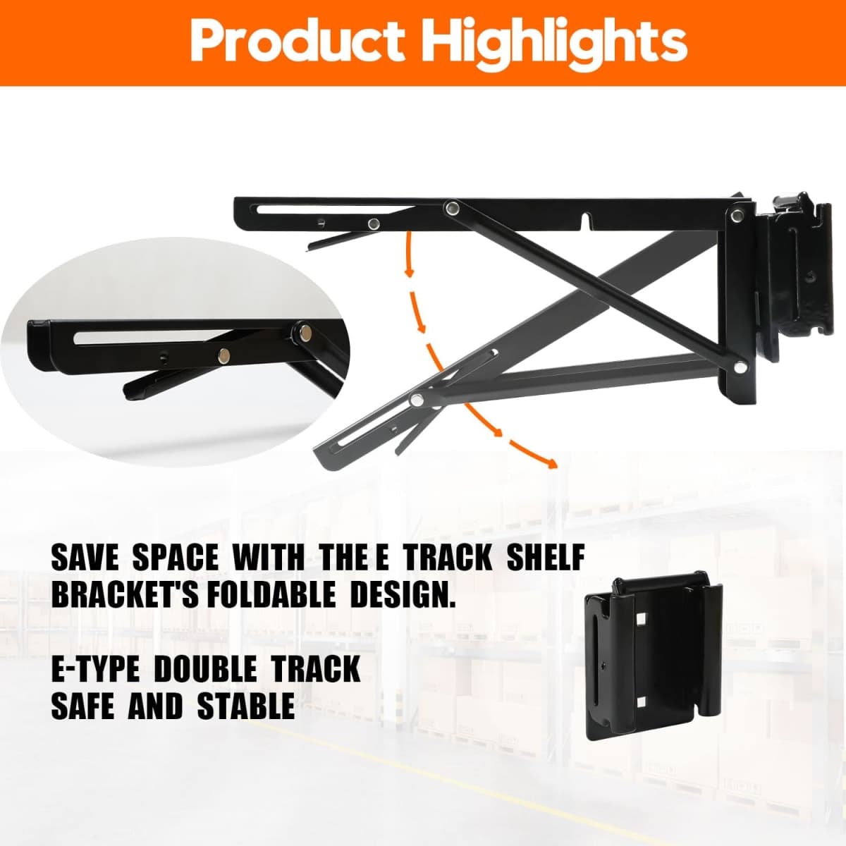 2PK E-Track Shelf Bracket,12" Double-Joint Foldable Steel for Trailers/Vans thumbnail 2