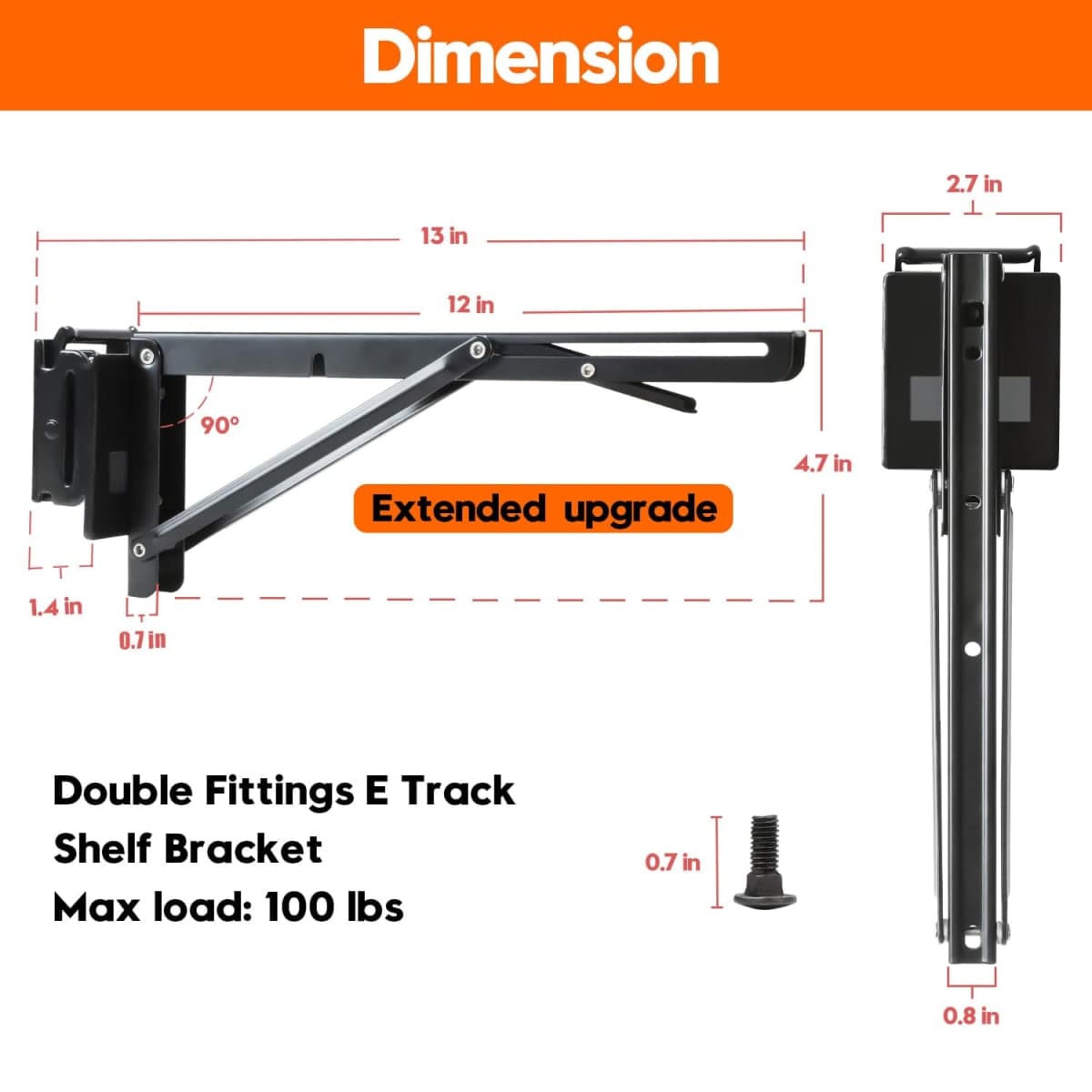 2PK E-Track Shelf Bracket,12" Double-Joint Foldable Steel for Trailers/Vans thumbnail 3