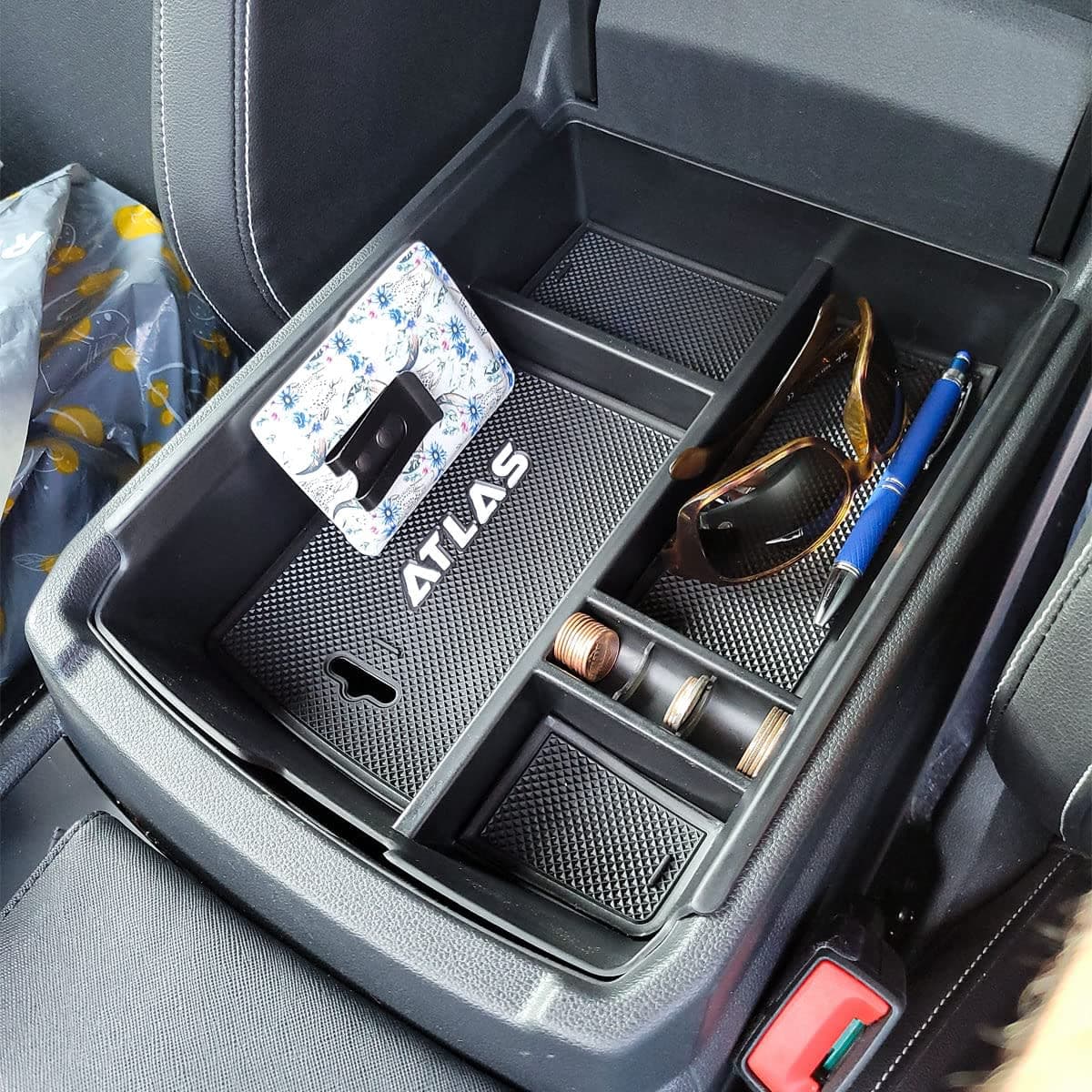 EDBETOS Center Console Organizer Tray Compatible with Atlas Accessories 2018 2019 2020 2021 2022 2023 Secondary Armrest Storage Glove Box Divider ABS Black Materials thumbnail 3