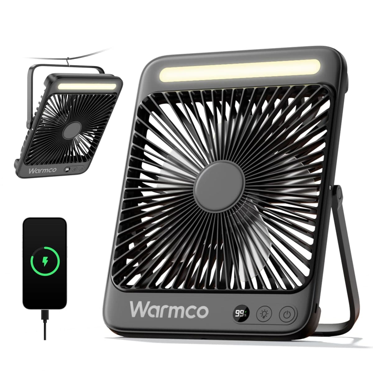 Warmco 20000mAh 8-inch Portable Camping Desk Fan, [15-48H Working Hours] Ultra-thin LED Light Rechargeable Battery Powered Travel Fan for Outdoor, Indoor, Cruise Essentials — image 1