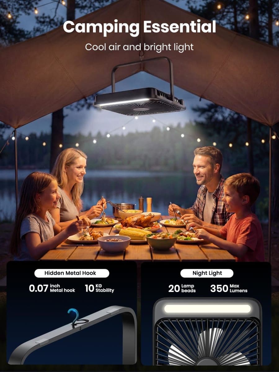 Warmco 20000mAh 8-inch Portable Camping Desk Fan, [15-48H Working Hours] Ultra-thin LED Light Rechargeable Battery Powered Travel Fan for Outdoor, Indoor, Cruise Essentials thumbnail 3