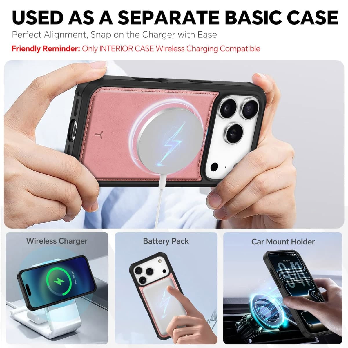 TUCCH 2-in-1 Detachable Wallet Case for iPhone 17 Pro (6.3-inch) 2025, RFID Blocking 4 Card Slots, Wireless Charging, Wrist Strap, Kickstand, Magnetic, PU Leather, Protective Flip Cover, Rose Gold thumbnail 4