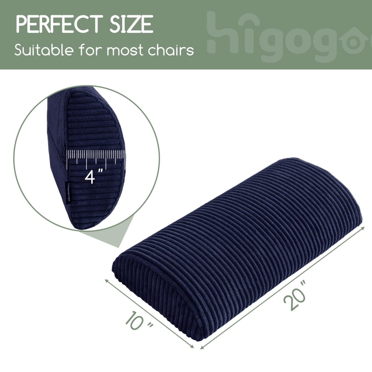 HIGOGOGO Lumbar Support Pillow for Recliner Chair/Accent Chair/Couch, Memory Foam Back Support Cushion for Elderly, Recliner Cushions for Back Rest, Pain Relief, Reading, Washable Cover, Navy thumbnail 2