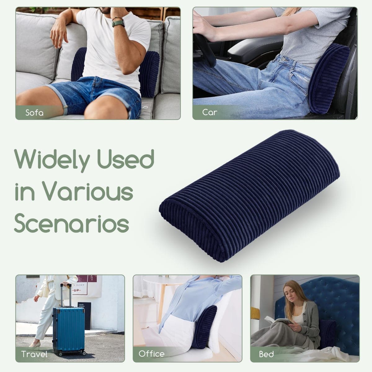 HIGOGOGO Lumbar Support Pillow for Recliner Chair/Accent Chair/Couch, Memory Foam Back Support Cushion for Elderly, Recliner Cushions for Back Rest, Pain Relief, Reading, Washable Cover, Navy thumbnail 5