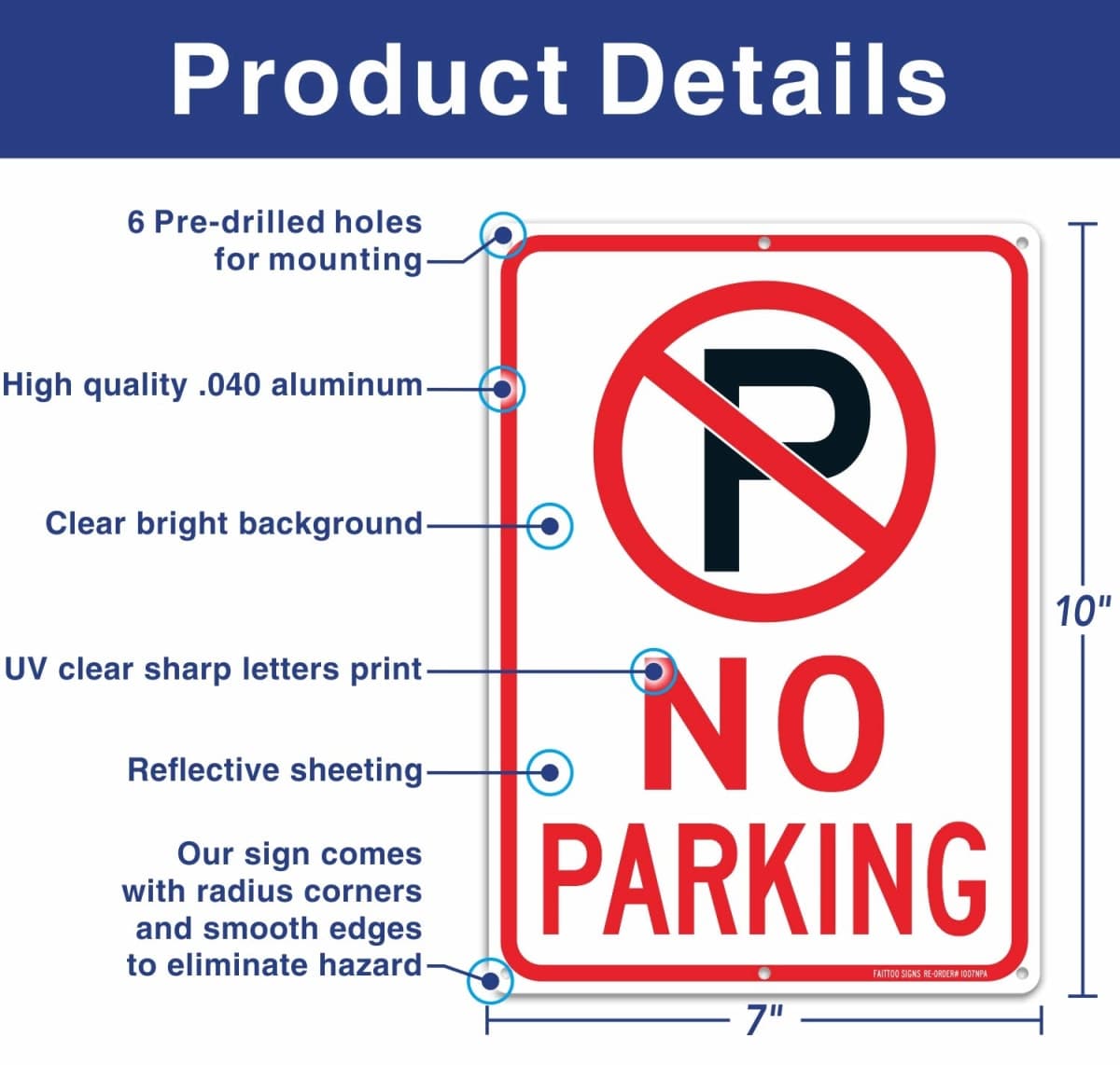 Faittoo No Parking Sign with Symbol Sign, 10 x 7 Inches Reflective .40 Rust Free Aluminum, UV Protected, Weather Resistant, Waterproof, Durable Ink, Easy to Mount, Indoor/Outdoor Use (2 pack) thumbnail 2