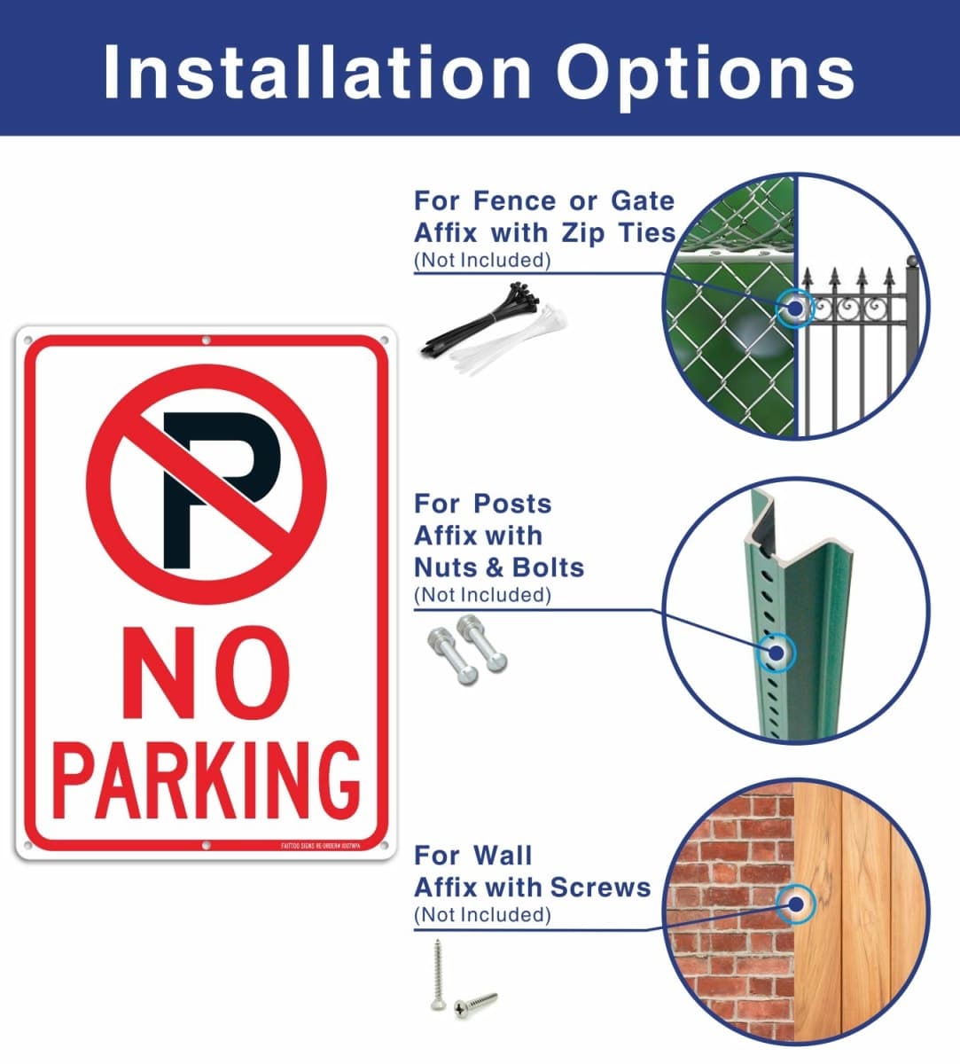 Faittoo No Parking Sign with Symbol Sign, 10 x 7 Inches Reflective .40 Rust Free Aluminum, UV Protected, Weather Resistant, Waterproof, Durable Ink, Easy to Mount, Indoor/Outdoor Use (2 pack) thumbnail 3