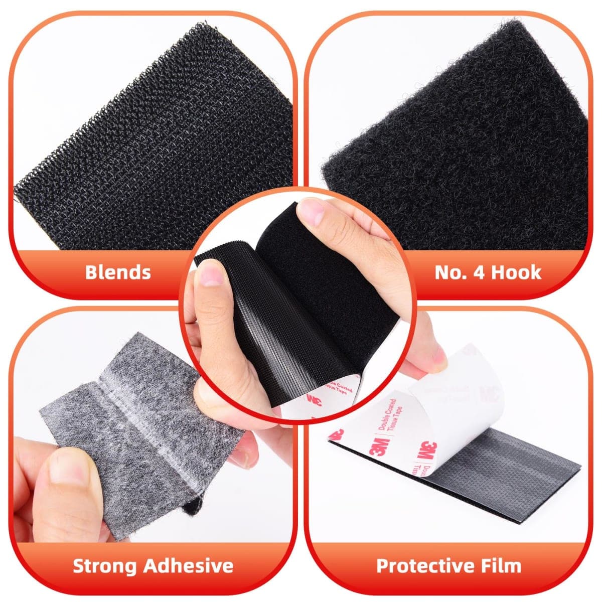 Hook and Loop Tape 2in x 10ft, Heavy Duty Adhesion Strip, Slef Adhesive Interlocking Tape, Back Adhesive Mounting Strips, Reclosable Sticky Back Interlocking Nylon Picture Hanging Strips thumbnail 3