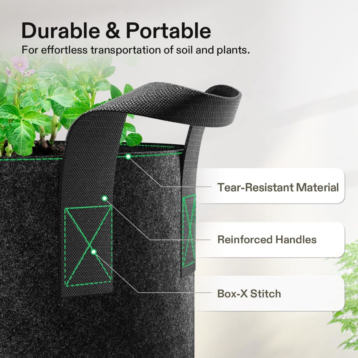 VIVOSUN 5-Pack 20 Gallons Grow Bags Heavy Duty Thickened Nonwoven Fabric Pots with Handles thumbnail 4