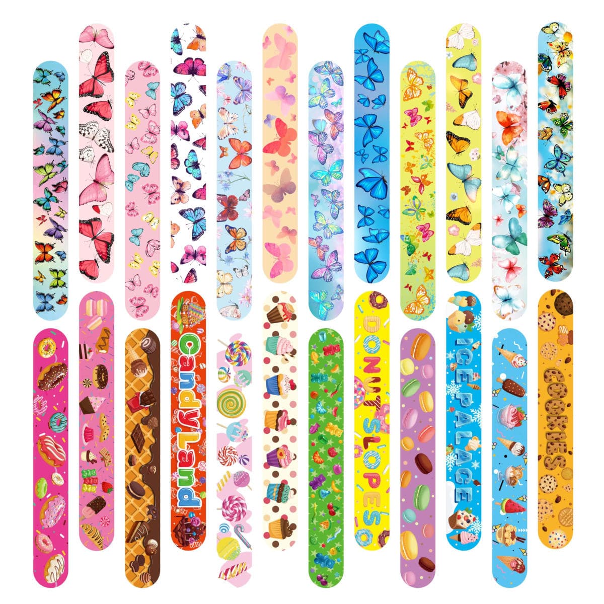 Slap Bracelets Party Favors 48Pcs Slap Bracelets Bulk Party Snap Bracelets Gifts for kids Butterflies,Space multi-themed School Classroom Prizes Exchange (A:Butterflies,Rainbows,Hearts,Desserts) thumbnail 3