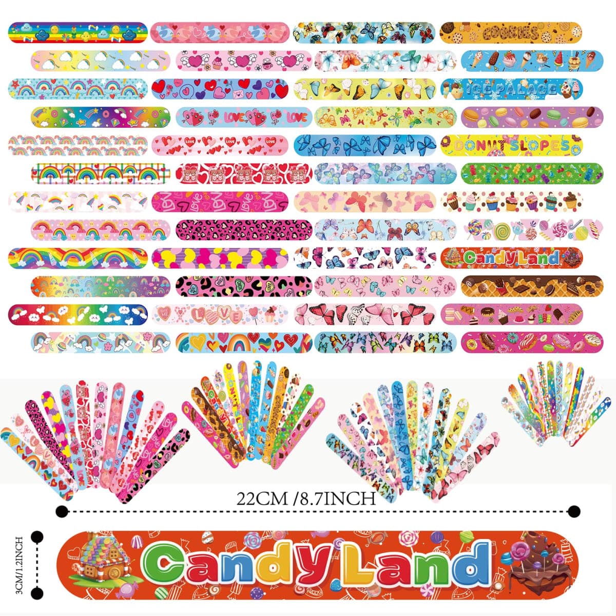 Slap Bracelets Party Favors 48Pcs Slap Bracelets Bulk Party Snap Bracelets Gifts for kids Butterflies,Space multi-themed School Classroom Prizes Exchange (A:Butterflies,Rainbows,Hearts,Desserts) thumbnail 5