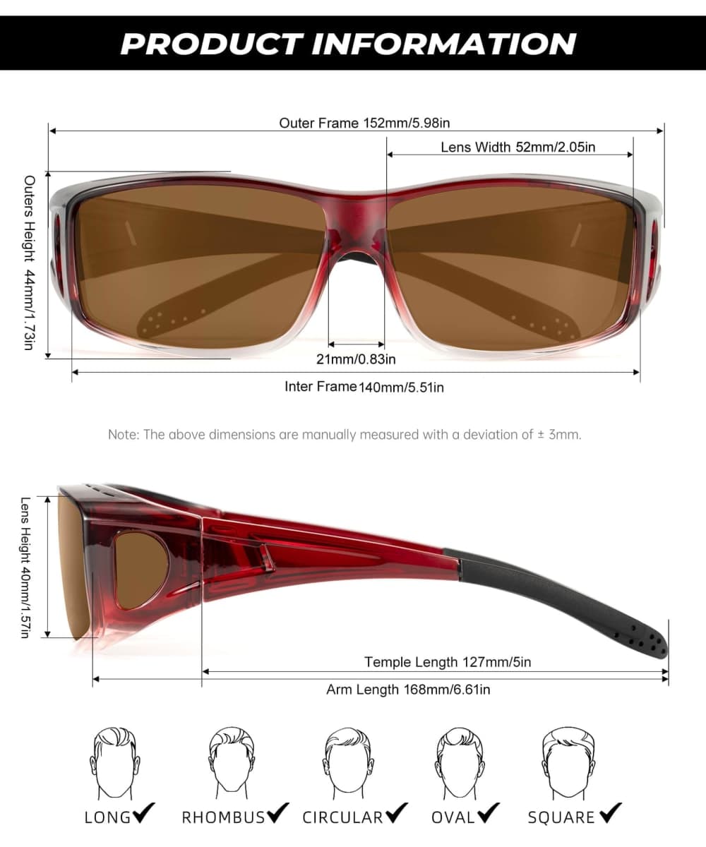 QALLY Sunglasses-for-Men Polarized Mens Over-Glasses-Sunglasses: Classic Sun Glasses for Women with UV400 for Driving Fishing thumbnail 4