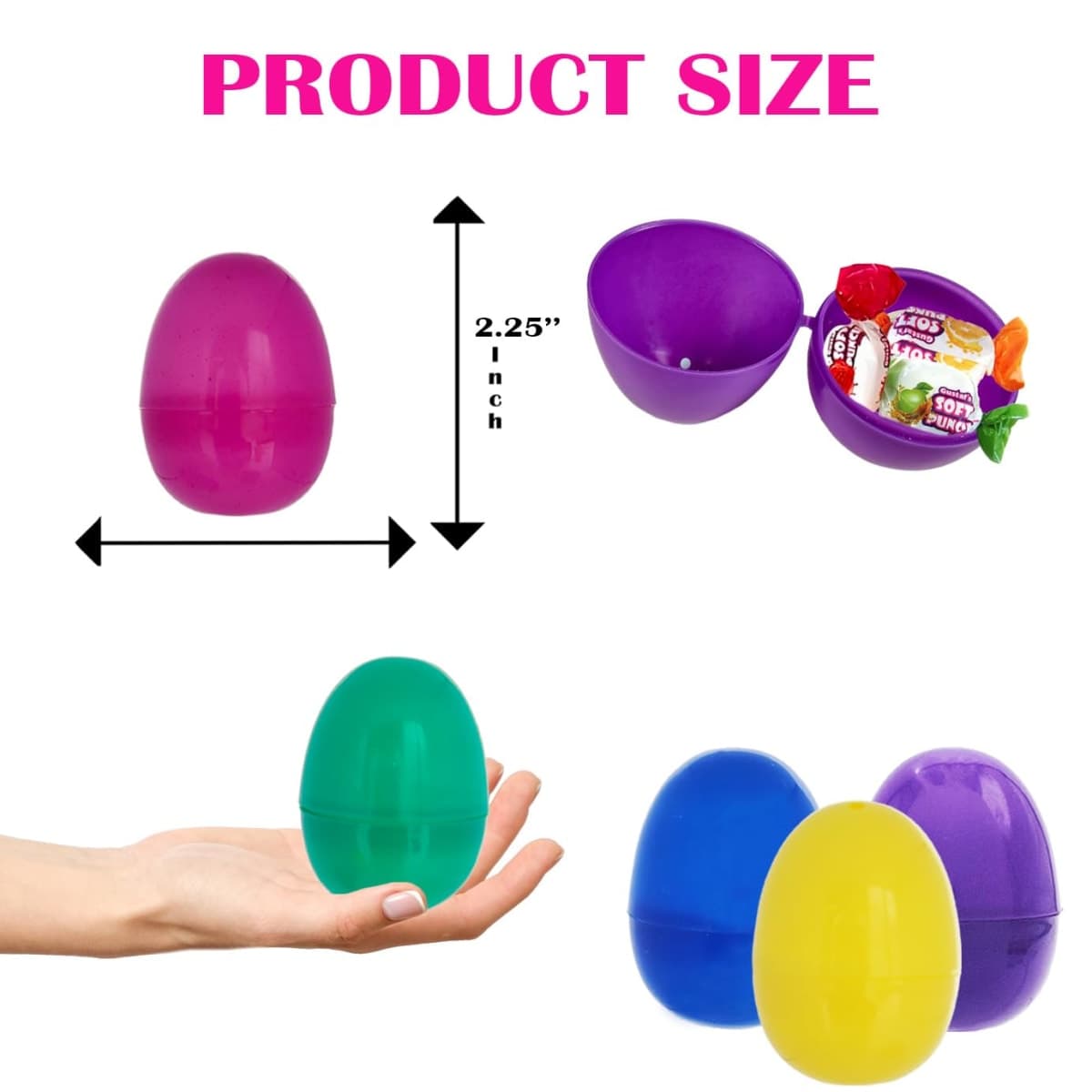 The Dreidel Company Fillable Easter Eggs with Hinge Bulk Colorful Bright Plastic Easter Eggs, Perfect for Easter Egg Hunt, Suprise Egg, Easter Hunt, 2.25" Assorted Colors (50-Pack) thumbnail 3