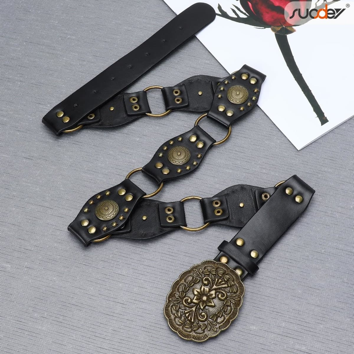 SUOSDEY Western Cowboy Cowgirl Belts for Men Women with Vintage Buckle, A-black-style a, Suitable waist size below 38" thumbnail 5
