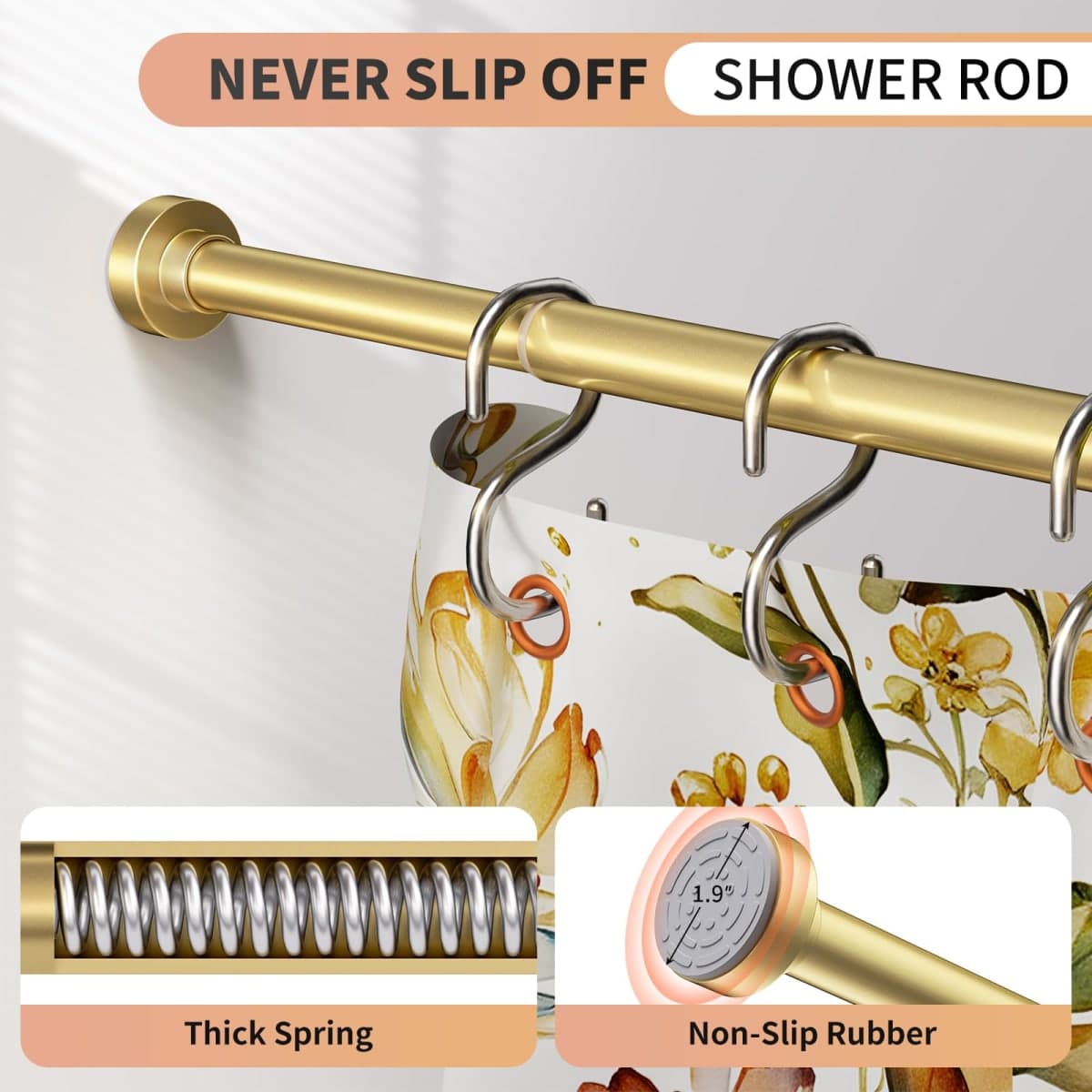 Emlaoe Gold Shower Curtain Rod 34-66 Inches(2.8-5.5ft) Never Rust Adjustable Shower Rod Spring Tension Non Slip No Drilling Shower Rods for Bathroom Garland Window thumbnail 2