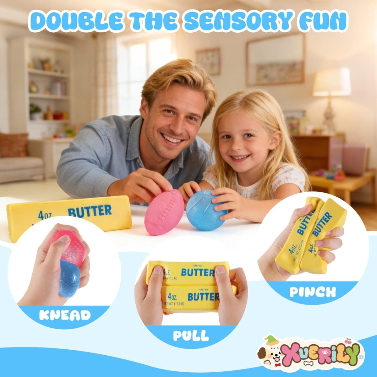 XUERILY Squishy Stress Ball & Slow Rising Butter Squishy Fidget Toys Set - 4 Pack Ultra Soft Sensory Toys, Cute Taba Pack for Kids Adults, Desk Toy, Party Favors & Gift Ideas thumbnail 4