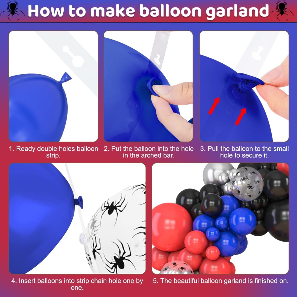 Amandir 153pcs Black Red Blue Balloon Arch Garland Kit, Different Sizes 18 12 10 5 inch Red Blue Sliver Spider Balloons for Boys Spider Theme Birthday Party Decorations thumbnail 4
