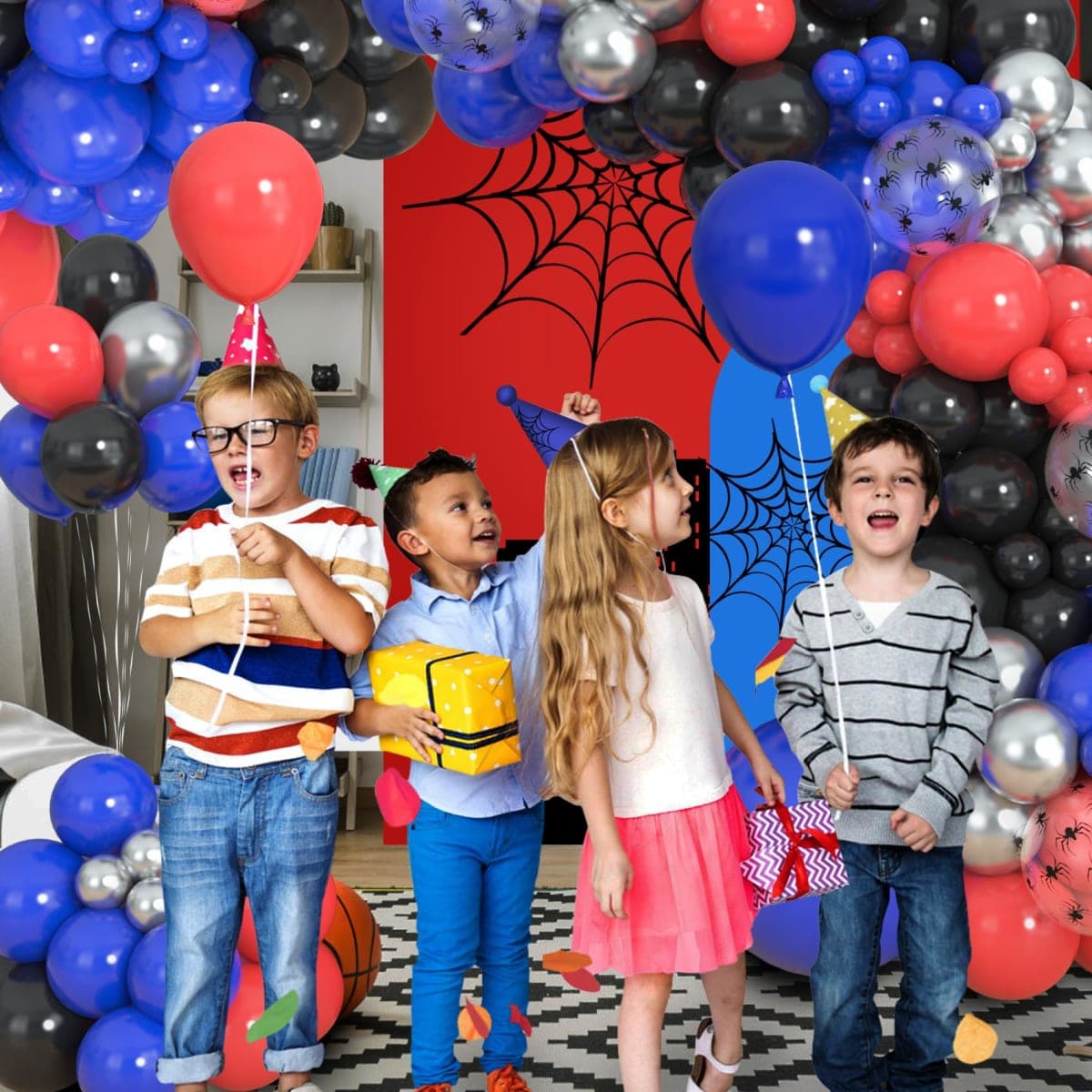 Amandir 153pcs Black Red Blue Balloon Arch Garland Kit, Different Sizes 18 12 10 5 inch Red Blue Sliver Spider Balloons for Boys Spider Theme Birthday Party Decorations thumbnail 5