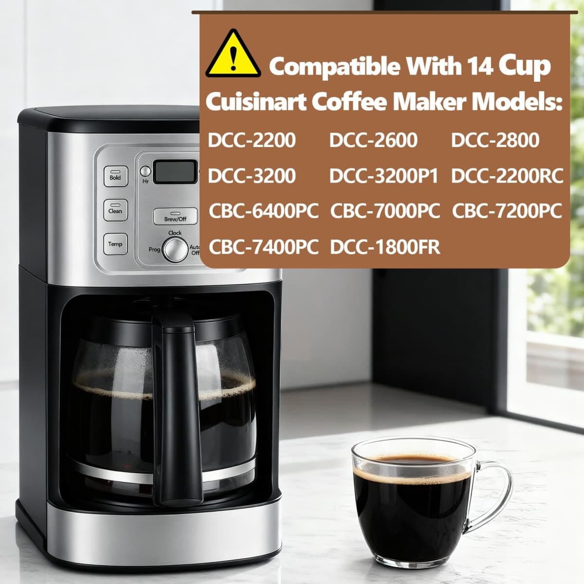 14-Cup Coffee Pot Replacement for Cuisinart Coffee Maker DCC-2200, DCC-2600, DCC-2800, DCC-3200, and DCC-3200P1, Glass Carafe Replacement for Cuisinart with Sturdy Handle, BPA Free, Dishwasher Safe thumbnail 2