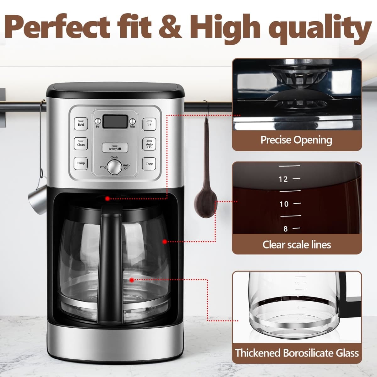 14-Cup Coffee Pot Replacement for Cuisinart Coffee Maker DCC-2200, DCC-2600, DCC-2800, DCC-3200, and DCC-3200P1, Glass Carafe Replacement for Cuisinart with Sturdy Handle, BPA Free, Dishwasher Safe thumbnail 4