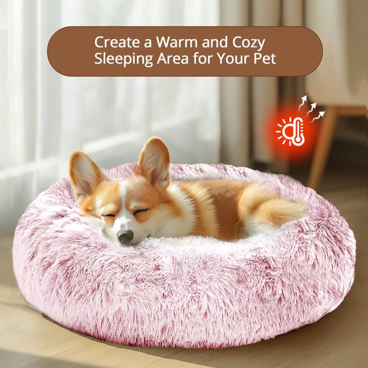 JOLLYVOGUE Calming Dog Bed for Small Dogs - 23 inches Donut Washable Small Dog Bed for Kittens & Puppies, Anti-Slip Round Fluffy Plush Faux Fur Cat Beds (Fits up to 25 lbs Pets, Smoke Pink) thumbnail 4