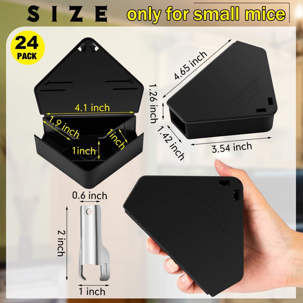 Qualirey 24 Pcs Mice Station with Key Triangle Mouse Station Lockable Reusable Bait Box, Enclosed Design for Indoor and Outdoor Use, Suitable for Small Mice (Black,Keys are Silver) thumbnail 2