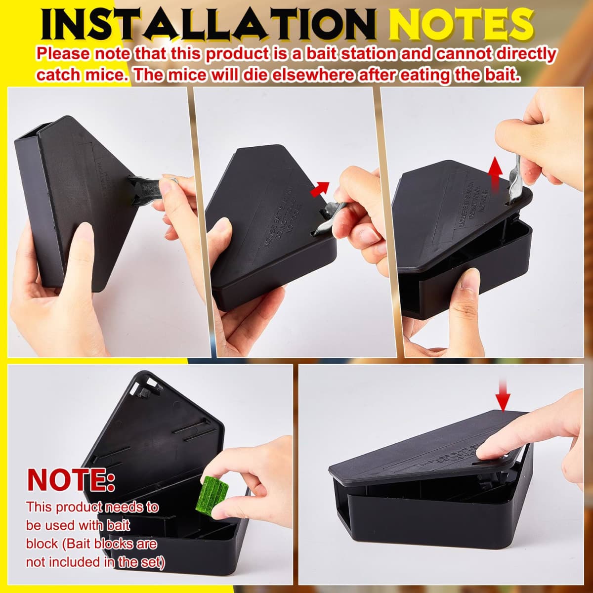 Qualirey 24 Pcs Mice Station with Key Triangle Mouse Station Lockable Reusable Bait Box, Enclosed Design for Indoor and Outdoor Use, Suitable for Small Mice (Black,Keys are Silver) thumbnail 3