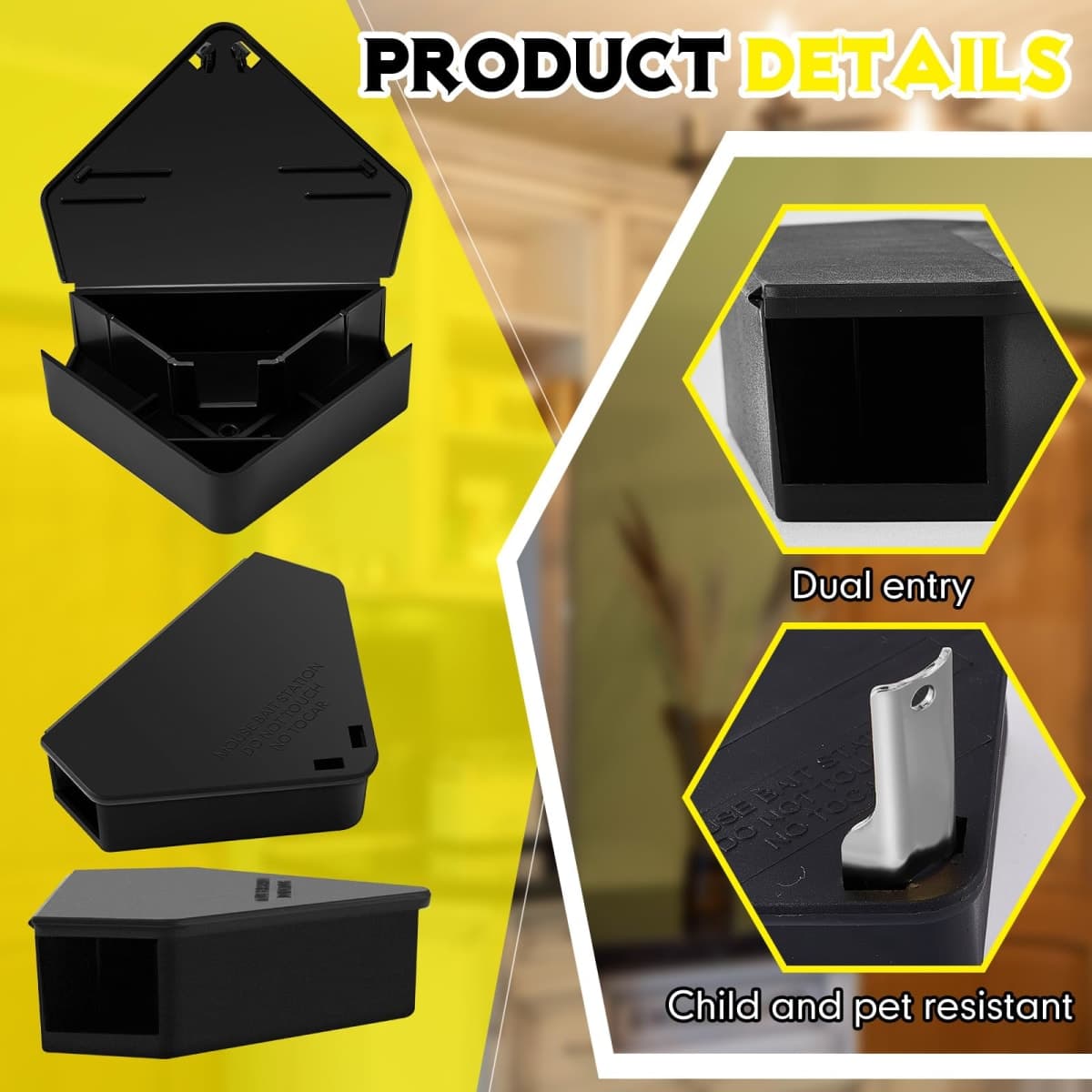 Qualirey 24 Pcs Mice Station with Key Triangle Mouse Station Lockable Reusable Bait Box, Enclosed Design for Indoor and Outdoor Use, Suitable for Small Mice (Black,Keys are Silver) thumbnail 4