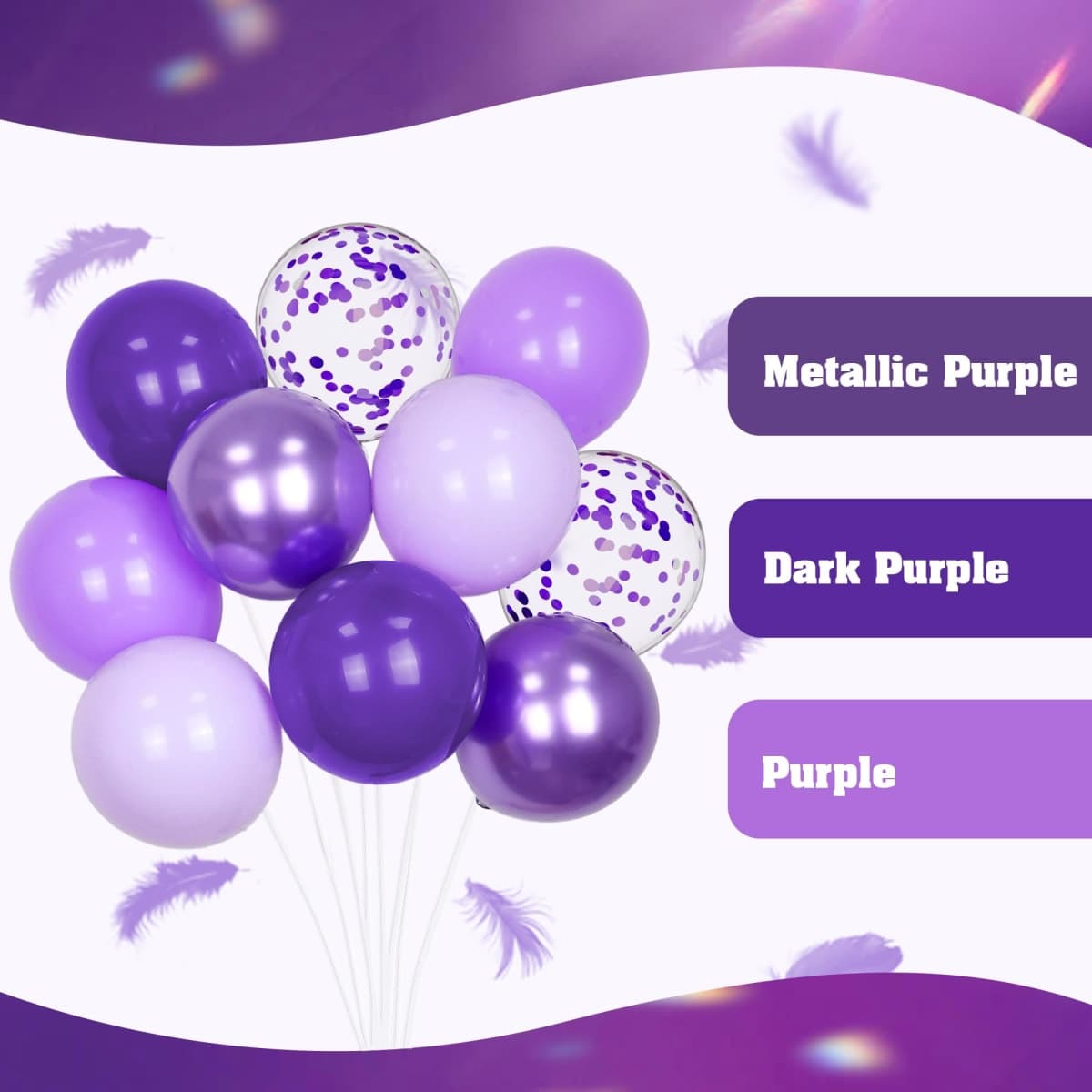 60pcs Purple Balloons 12 Inch with Metallic Pastel Dark Purple Confetti Balloons for Purple Birthday Wedding Baby Shower Party Decorations thumbnail 4