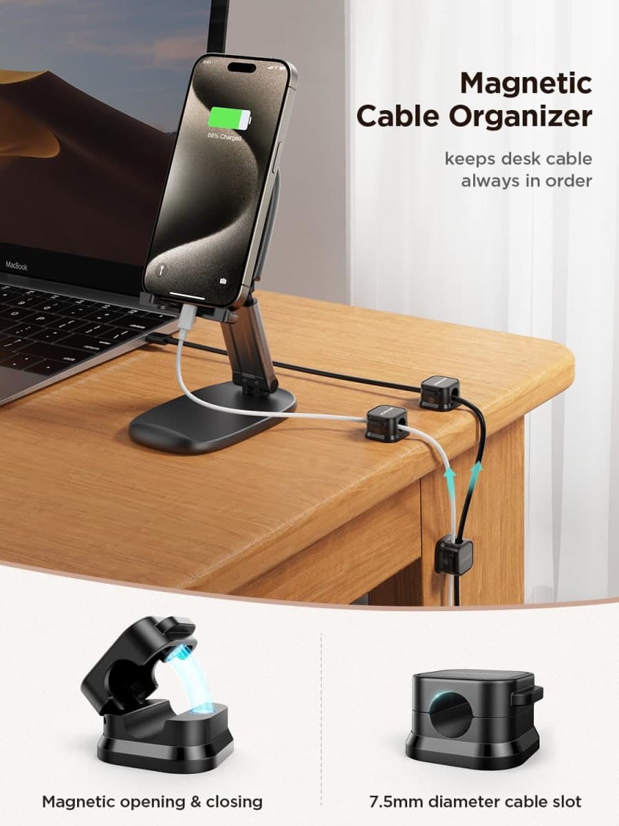 6 Pack Magnetic Cable Clips [Cable Smooth Adjustable] Cord Holder, Under Desk Cable Management, JOYROOM Adhesive Wire Holder Keeper Organizer for Home Office Desk Phone Car Wall Desktop Nightstand thumbnail 2