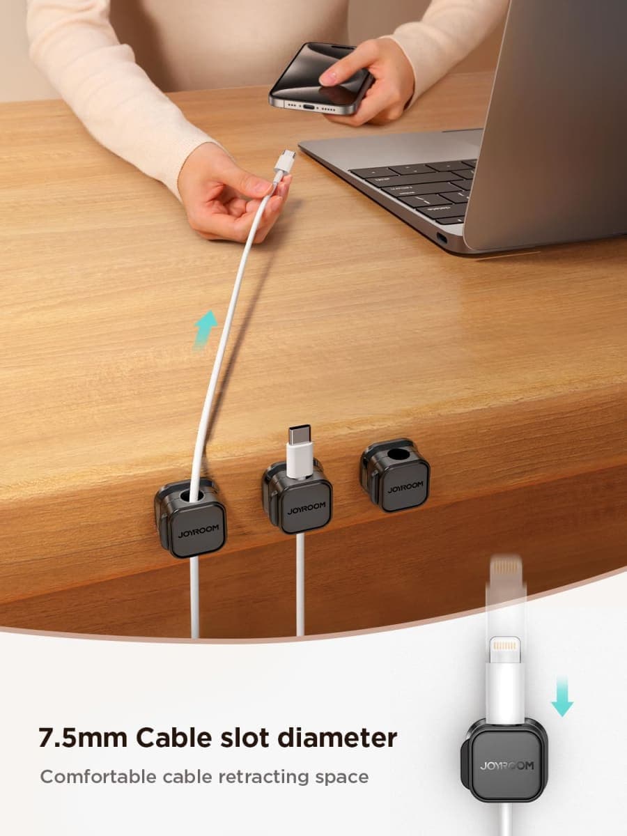 6 Pack Magnetic Cable Clips [Cable Smooth Adjustable] Cord Holder, Under Desk Cable Management, JOYROOM Adhesive Wire Holder Keeper Organizer for Home Office Desk Phone Car Wall Desktop Nightstand thumbnail 3