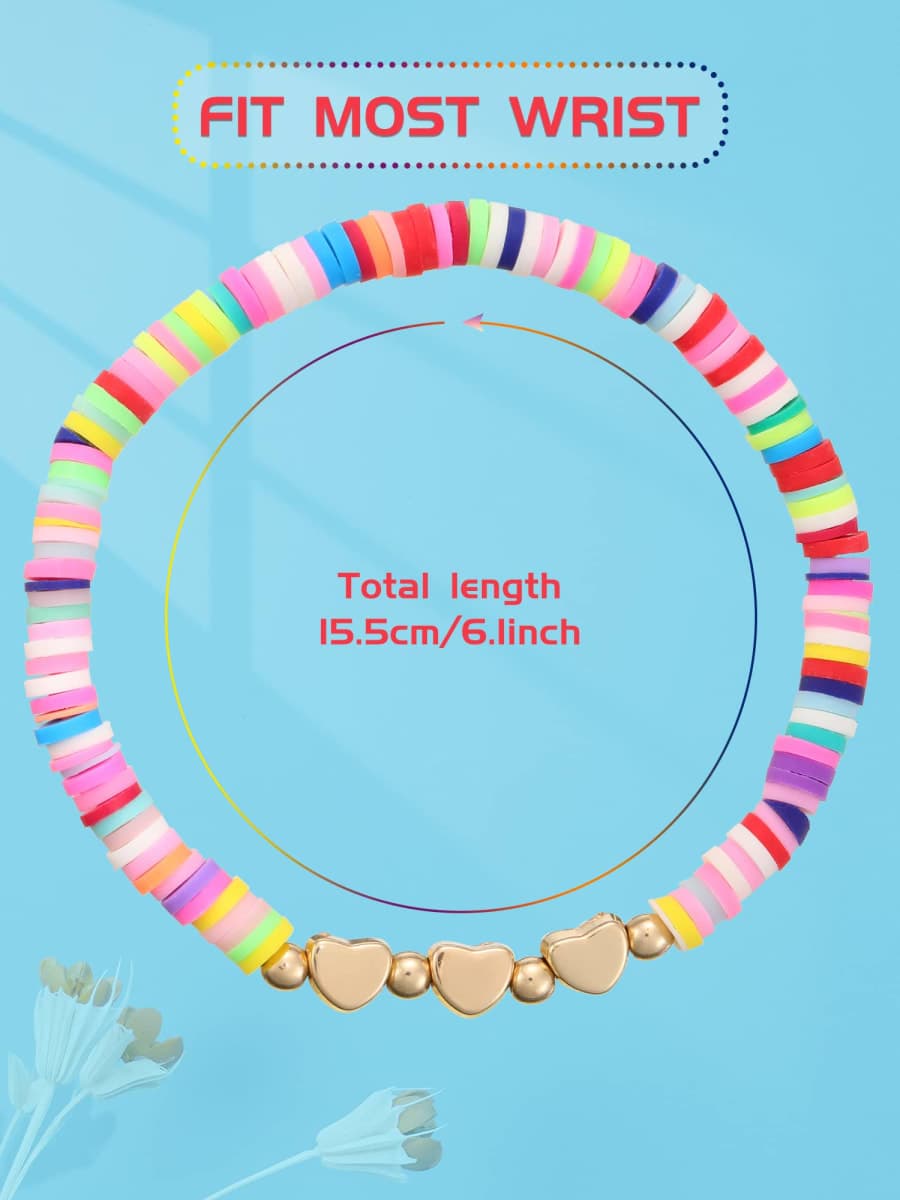 Sureio 24 Pcs Colorful Friendship Bracelets Letter Heart Smile Bracelet Surfer Bracelets Stretch Beaded Kids Bracelet for Girls Women Back to School Tween Girl Party Favors(Heart Style) thumbnail 2