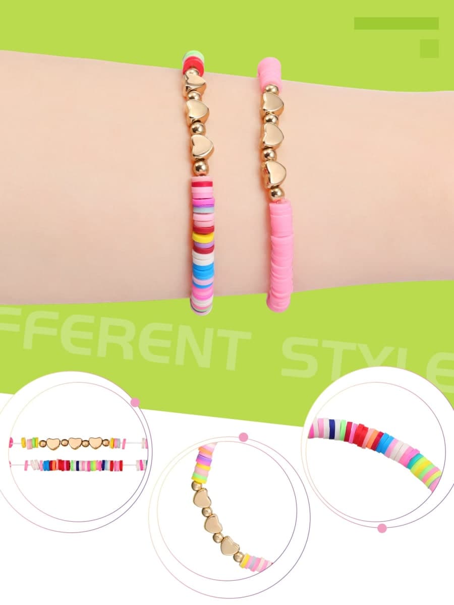 Sureio 24 Pcs Colorful Friendship Bracelets Letter Heart Smile Bracelet Surfer Bracelets Stretch Beaded Kids Bracelet for Girls Women Back to School Tween Girl Party Favors(Heart Style) thumbnail 3