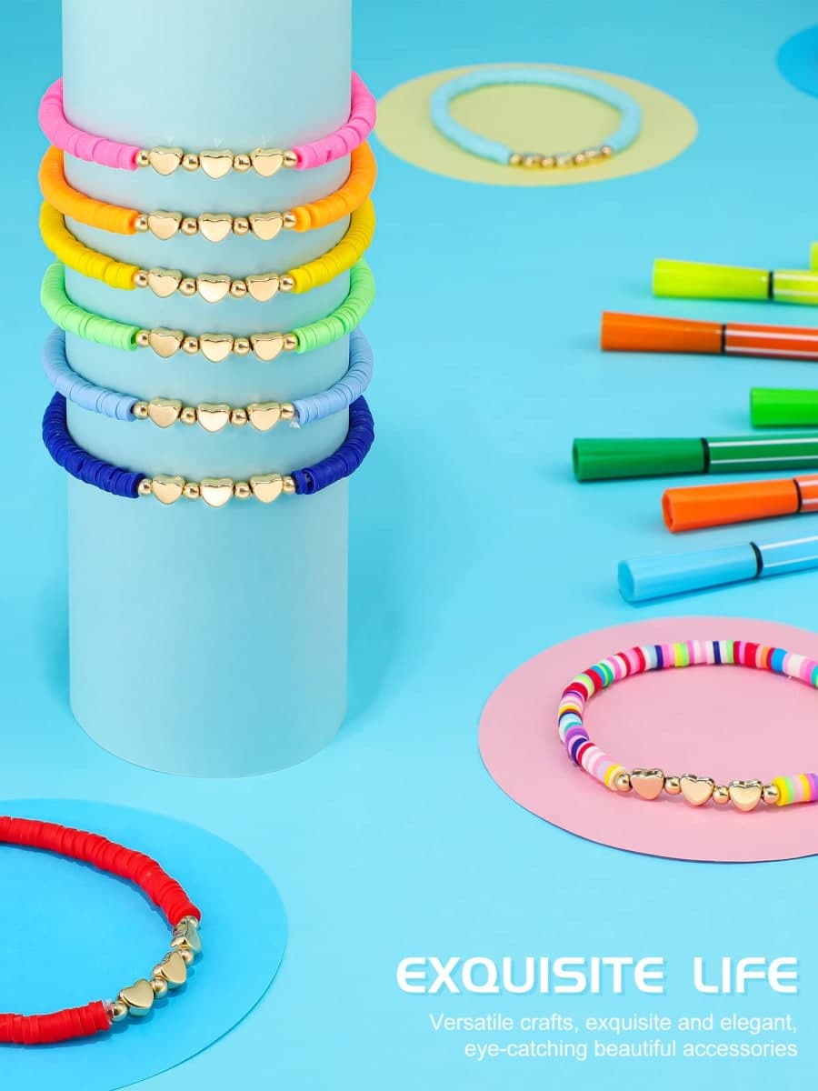 Sureio 24 Pcs Colorful Friendship Bracelets Letter Heart Smile Bracelet Surfer Bracelets Stretch Beaded Kids Bracelet for Girls Women Back to School Tween Girl Party Favors(Heart Style) thumbnail 4