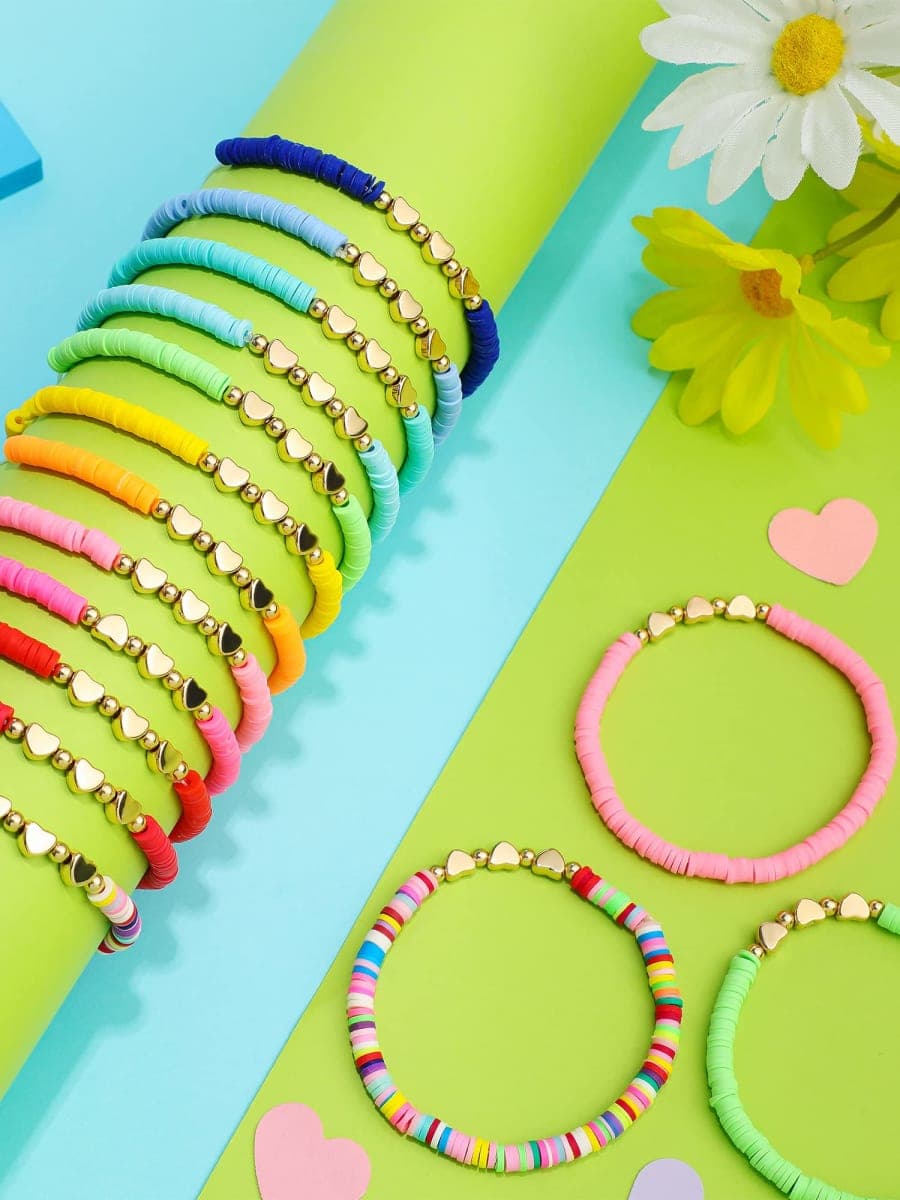 Sureio 24 Pcs Colorful Friendship Bracelets Letter Heart Smile Bracelet Surfer Bracelets Stretch Beaded Kids Bracelet for Girls Women Back to School Tween Girl Party Favors(Heart Style) thumbnail 5