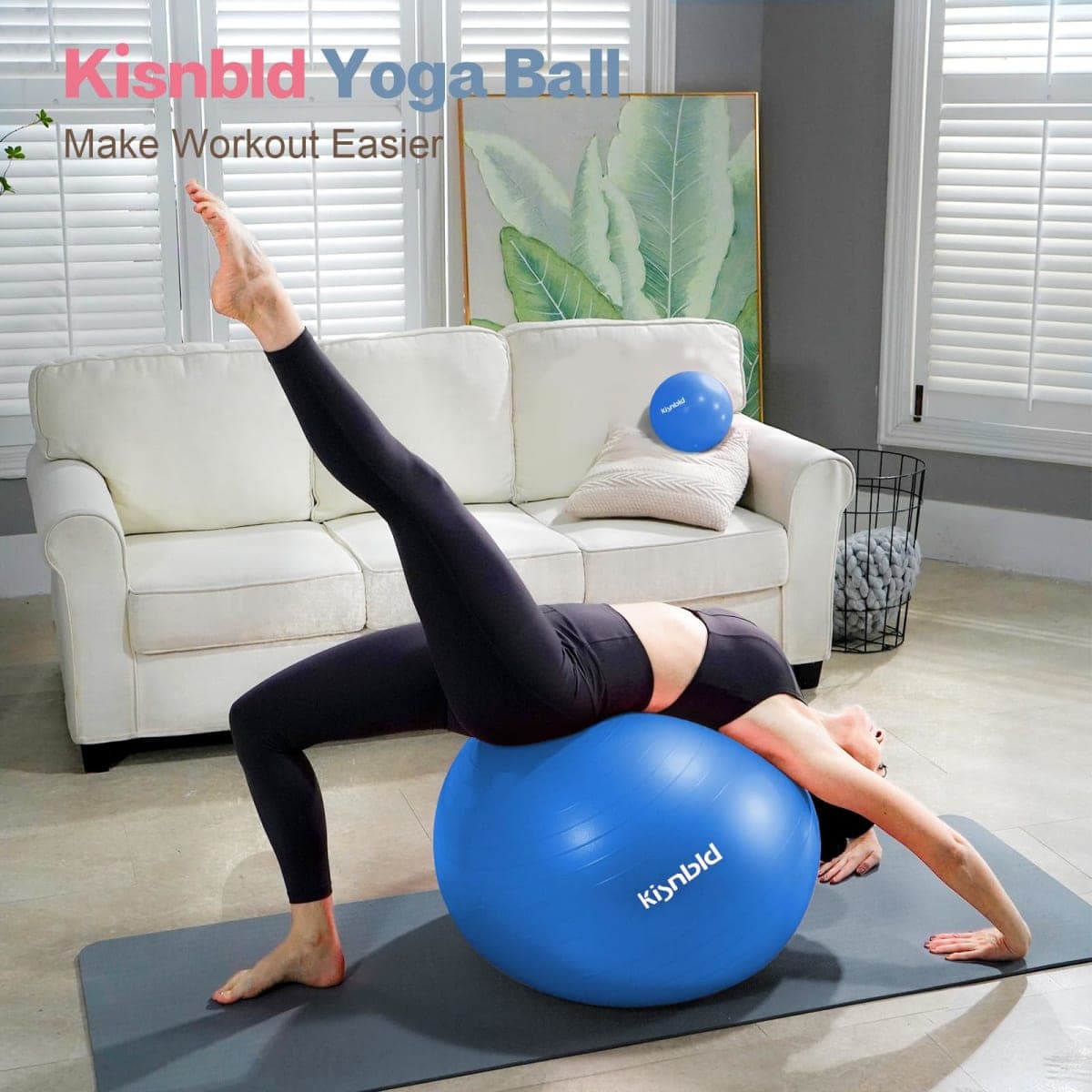 kisnbld Exercise Ball, Extra Thick Yoga Ball for Workout Pregnancy Stability, 4 Sizes Anti-Burst Balance Ball with Foot Pump - Heavy Duty Fitness Ball Chair for Office, Home & Gym thumbnail 2