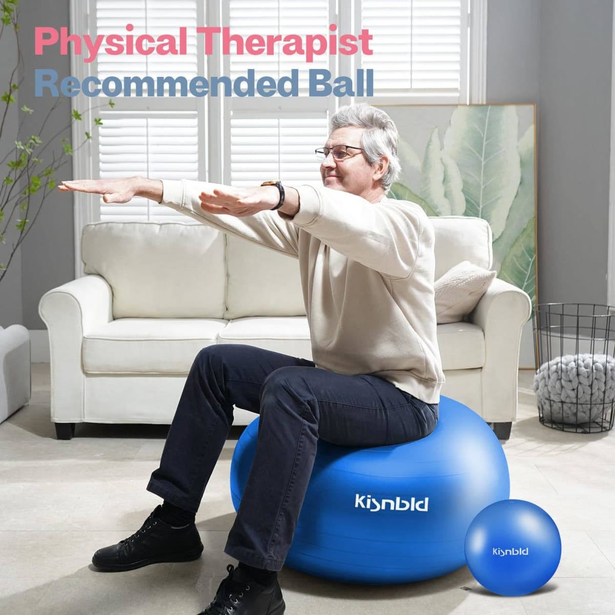 kisnbld Exercise Ball, Extra Thick Yoga Ball for Workout Pregnancy Stability, 4 Sizes Anti-Burst Balance Ball with Foot Pump - Heavy Duty Fitness Ball Chair for Office, Home & Gym thumbnail 5