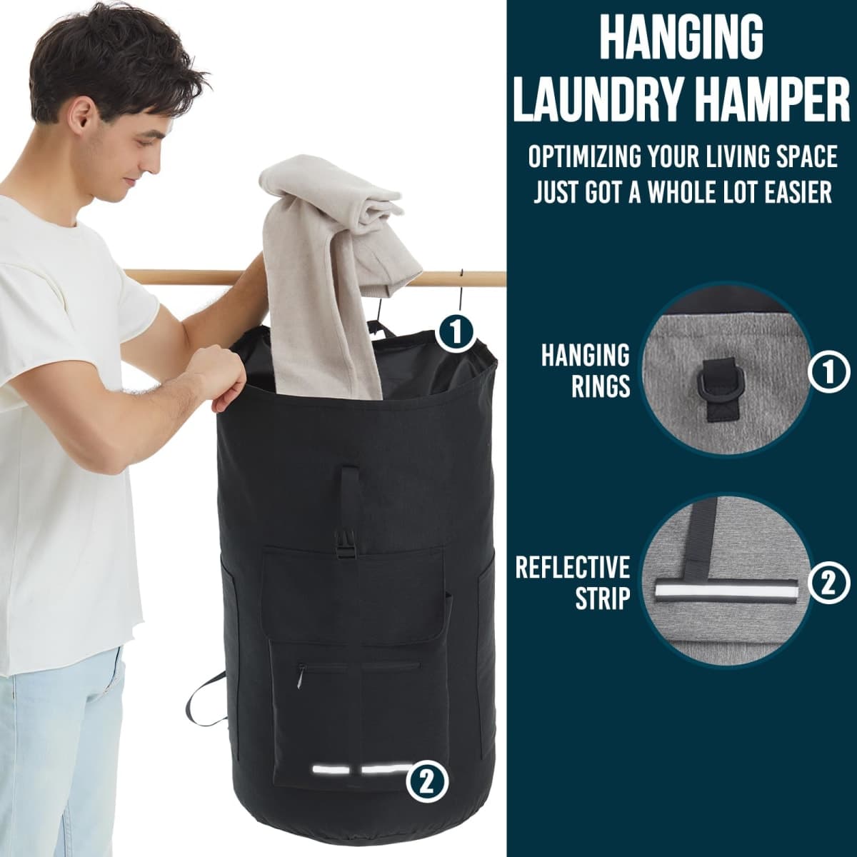 Laundry Bag Extra Large 115L, Laundry Backpack Bag, Laundry Bags Extra Large Heavy Duty, Laundry Bag with Straps, Clothes Hamper Bags with 4 Pockets, College Laundromat Backpack for Dorm Room thumbnail 5