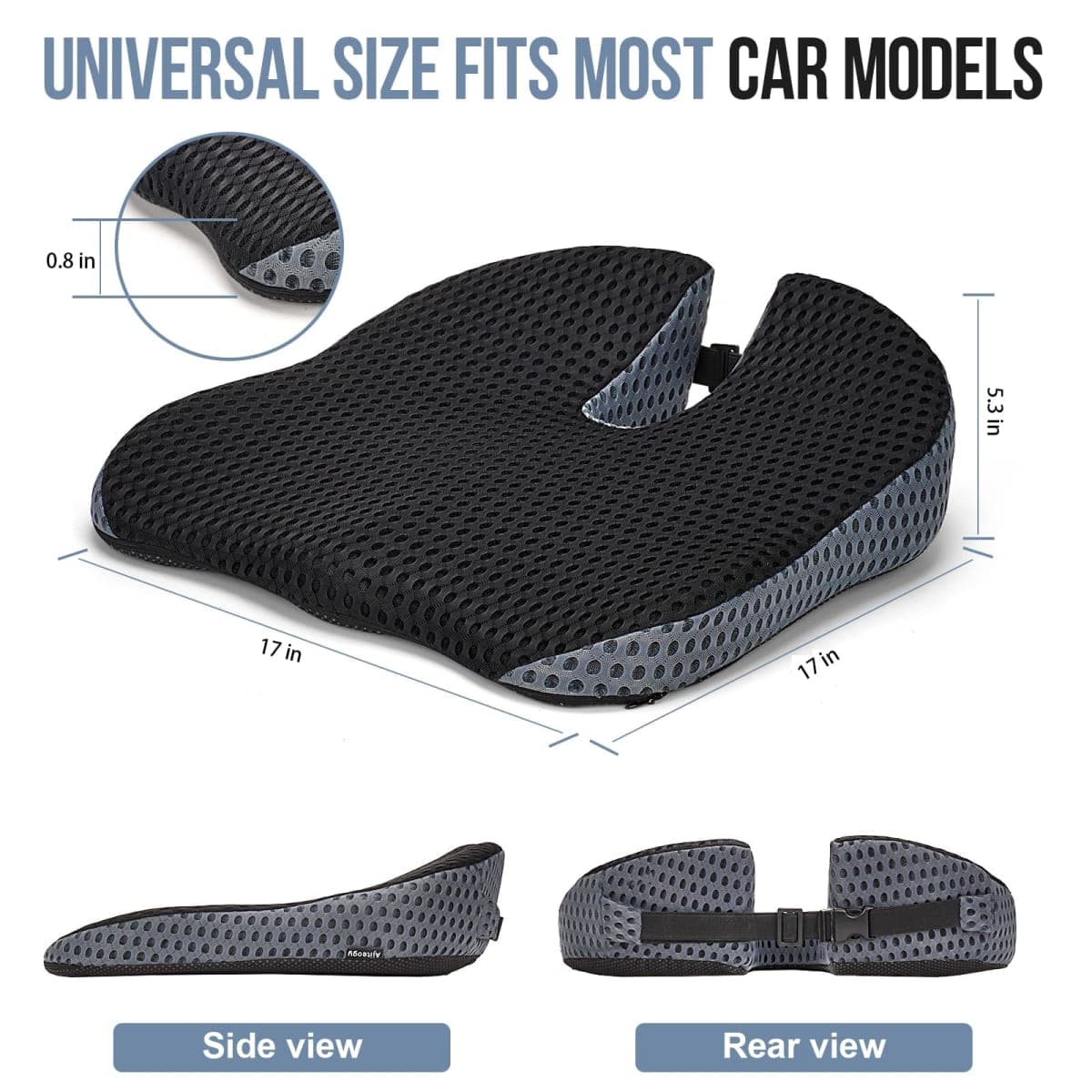 Car Seat Cushion, Memory Foam Car Wedge Seat Cushion for Driving, Height Booster & Posture Support, 4D Mesh Seat Pad with Adjustable Straps - Universal Fit for Office/Vehicle thumbnail 2