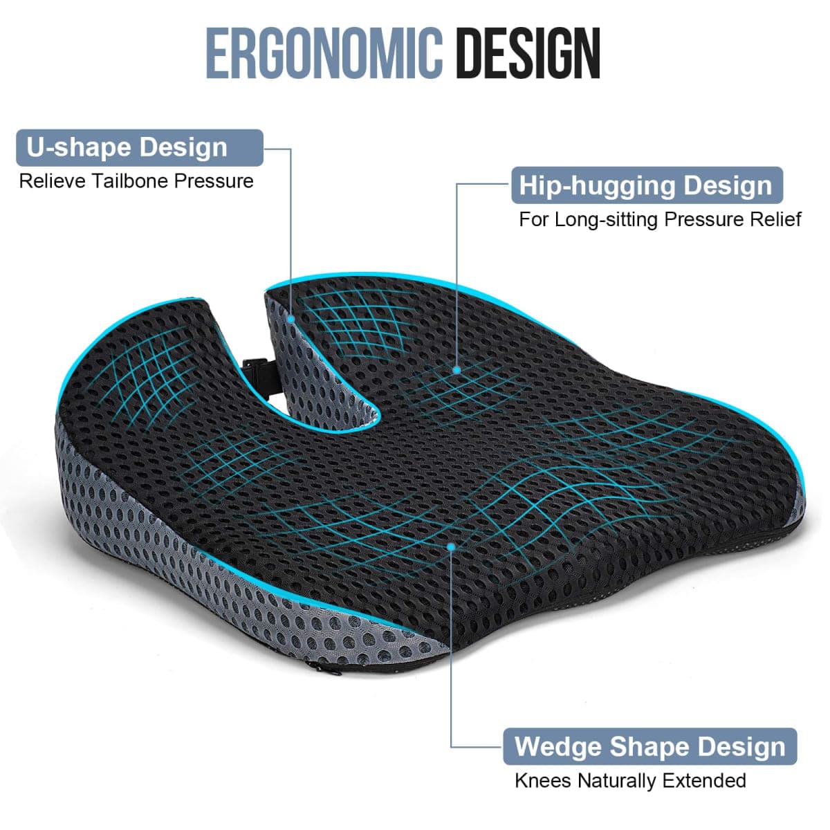 Car Seat Cushion, Memory Foam Car Wedge Seat Cushion for Driving, Height Booster & Posture Support, 4D Mesh Seat Pad with Adjustable Straps - Universal Fit for Office/Vehicle thumbnail 3